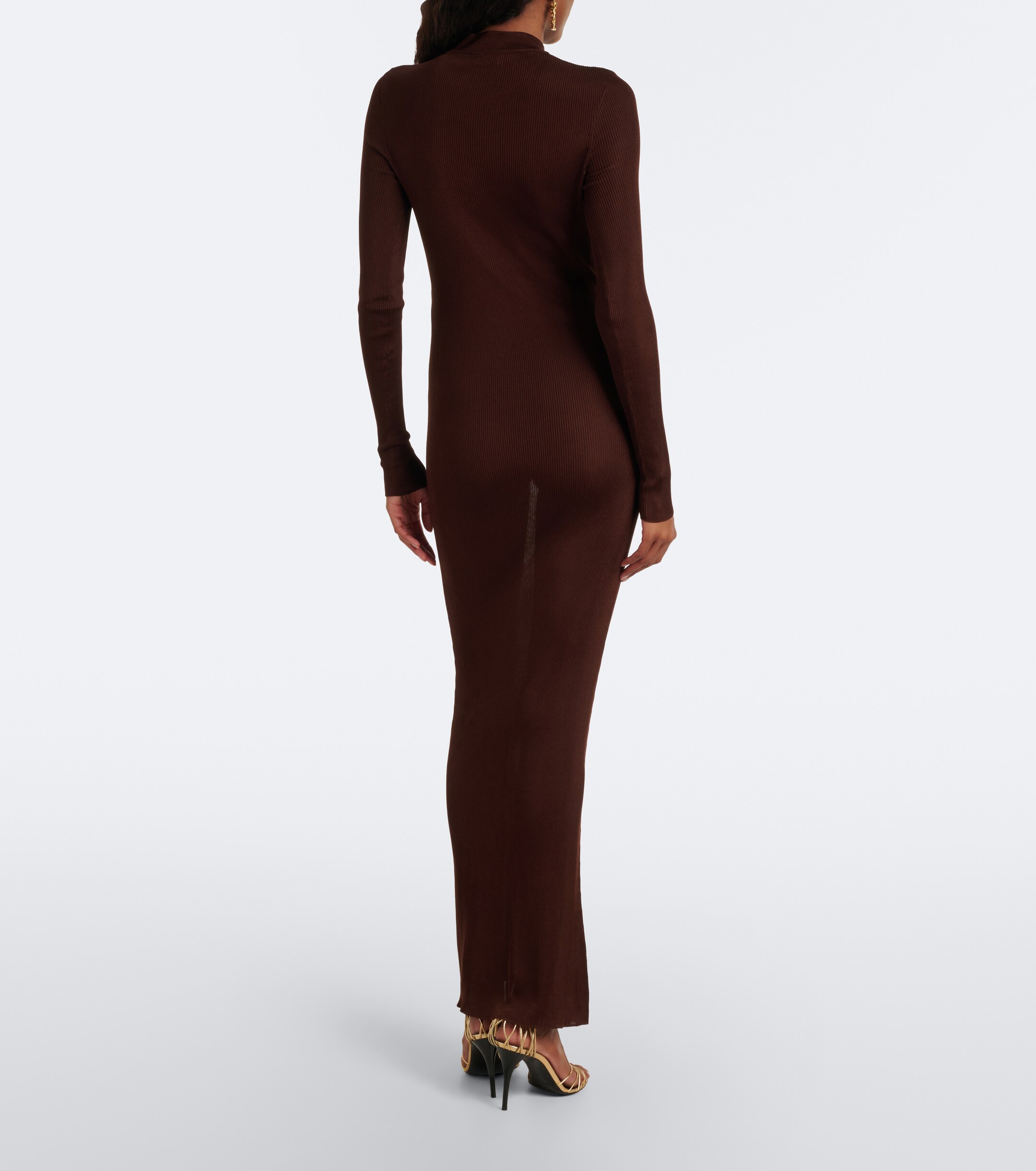 Saint Laurent Saint Laurent Cassandre ribbed-knit silk maxi dress