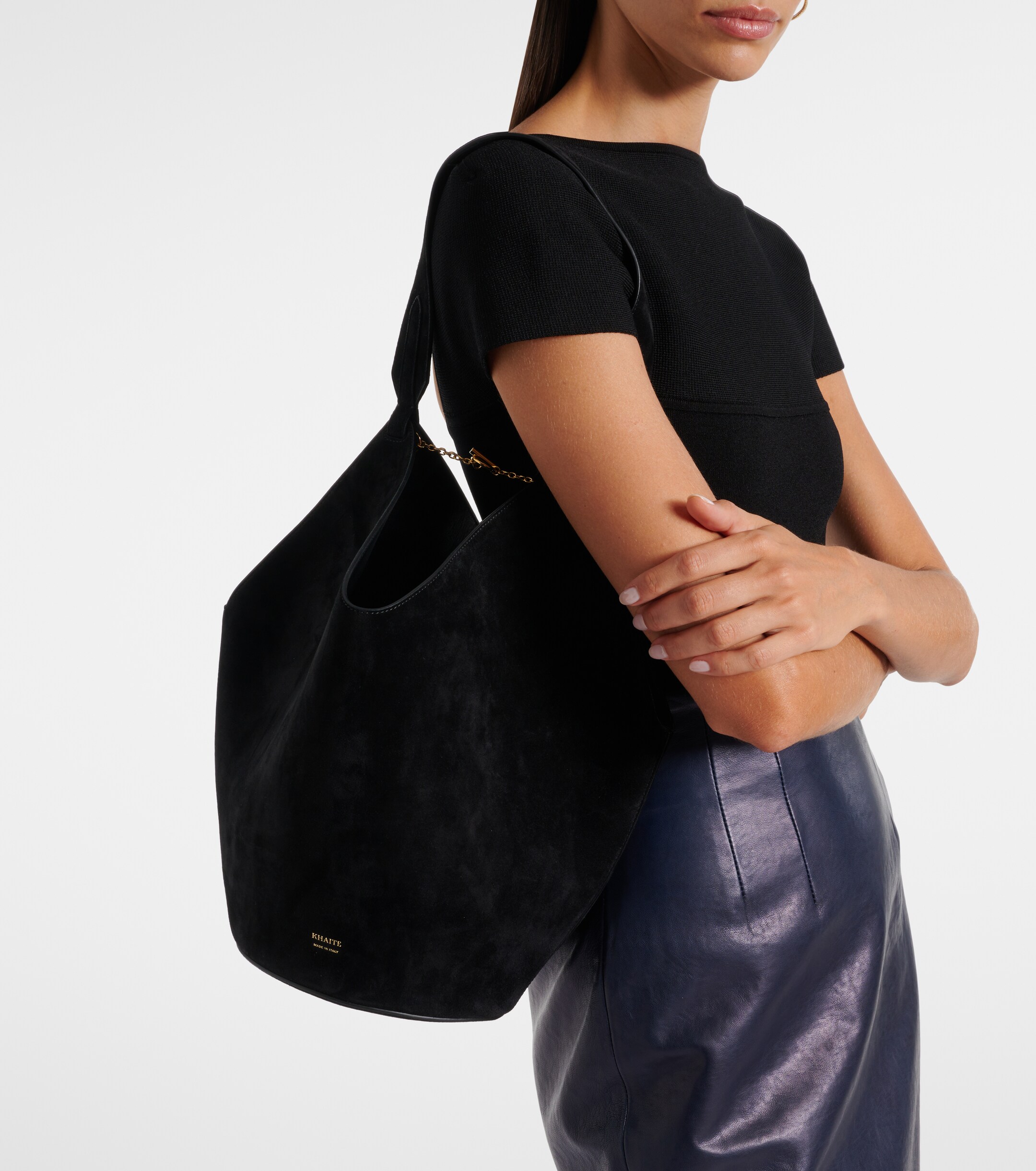 KHAITE Lotus Small suede tote bag
