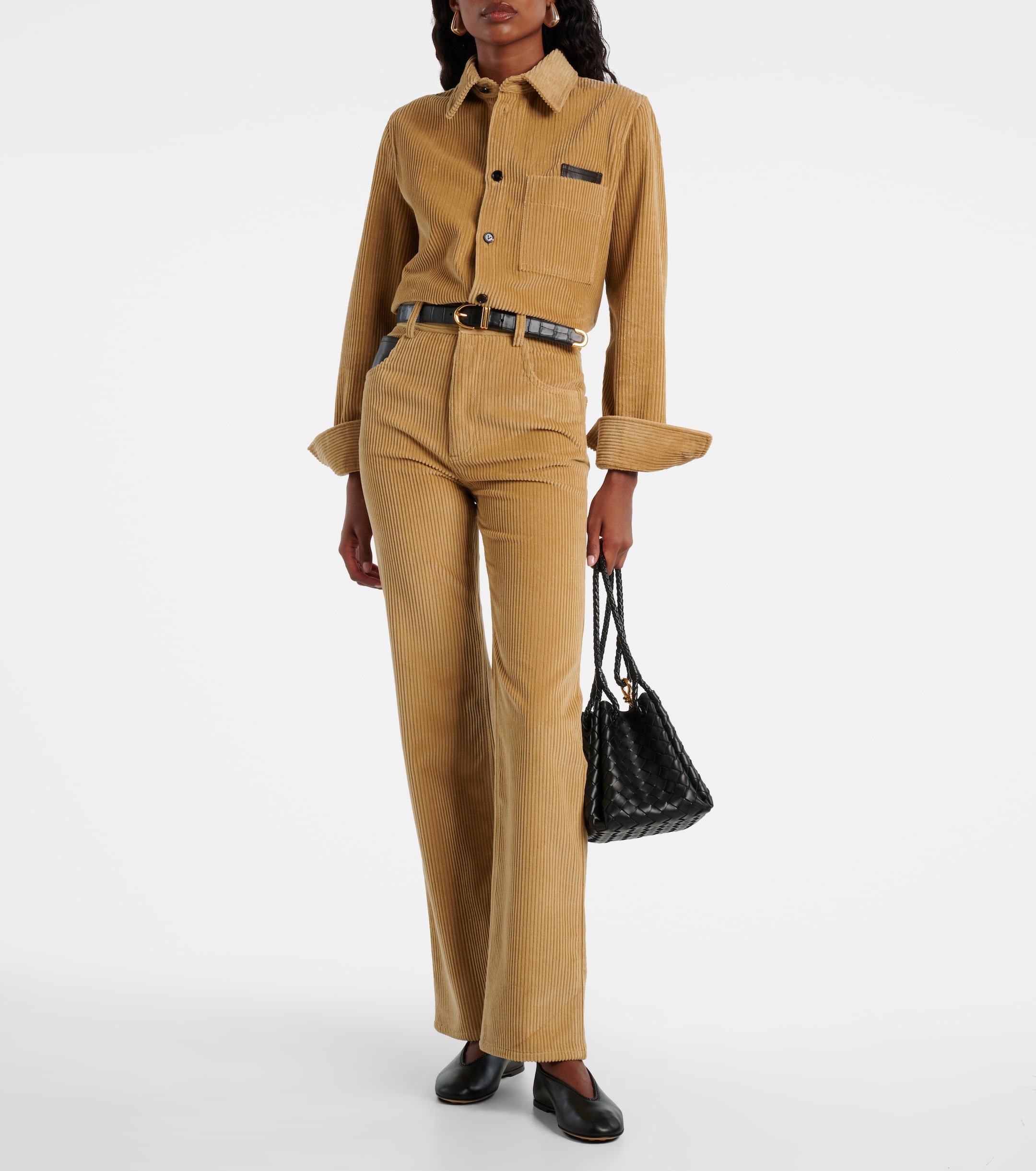 Bottega Veneta Leather-trimmed cotton corduroy shirt