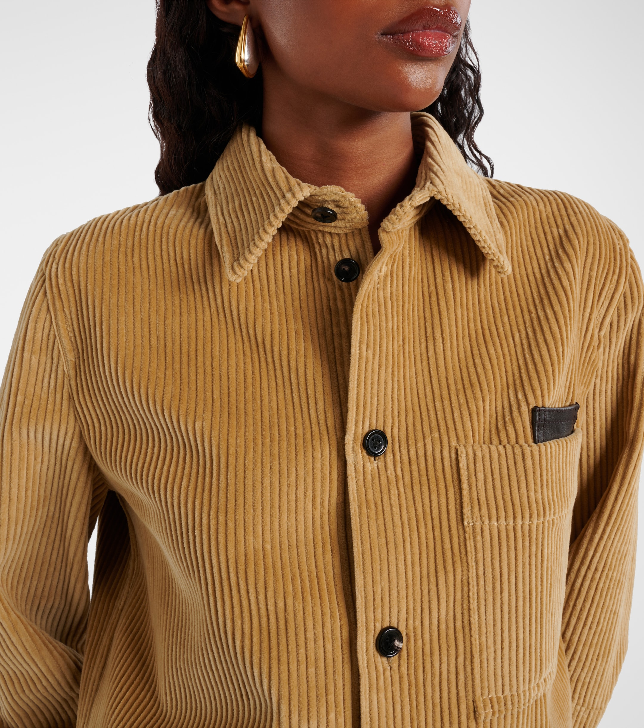 Bottega Veneta Leather-trimmed cotton corduroy shirt