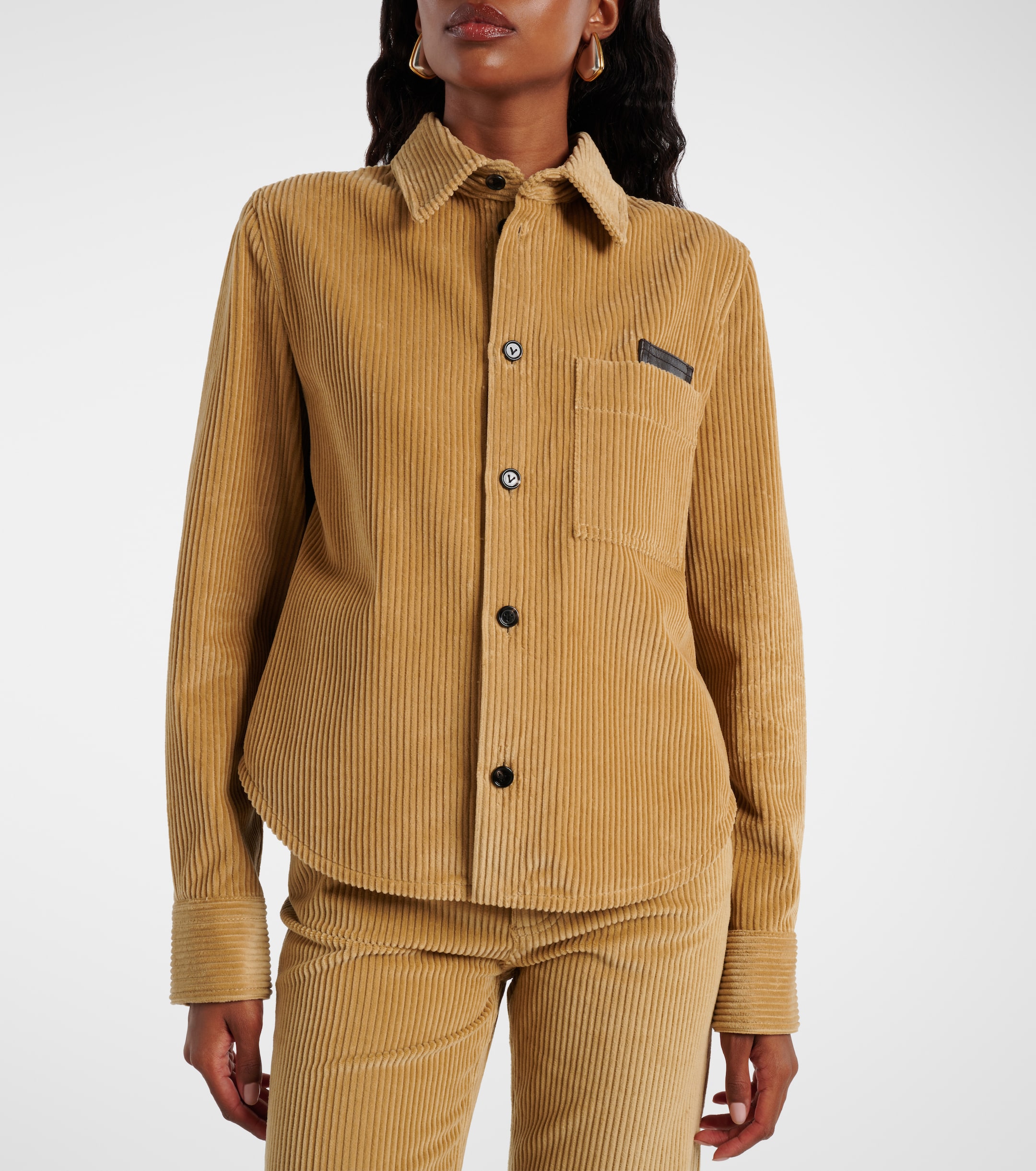 Bottega Veneta Leather-trimmed cotton corduroy shirt