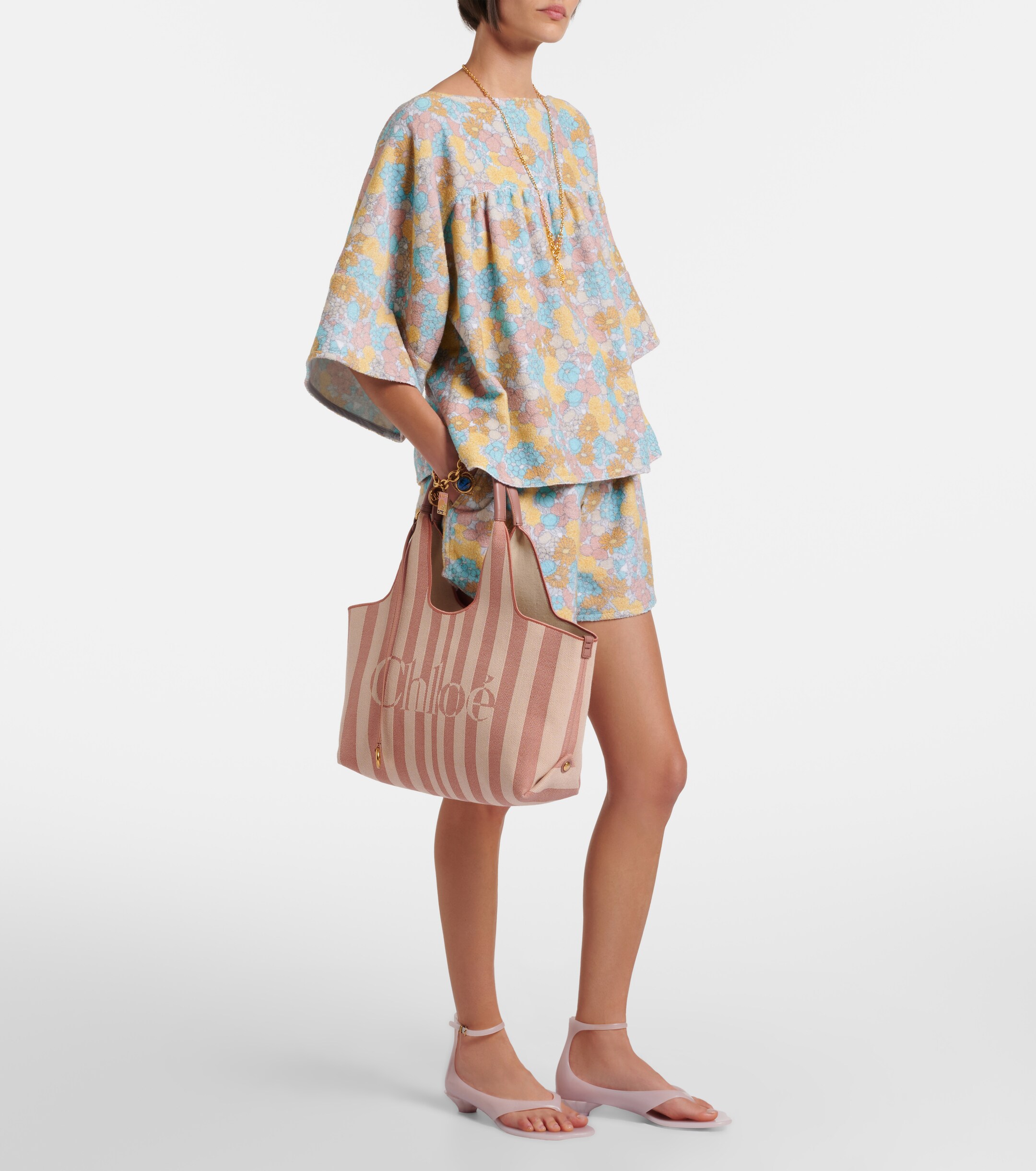 Chloé Chloé Stripy Large logo canvas tote bag