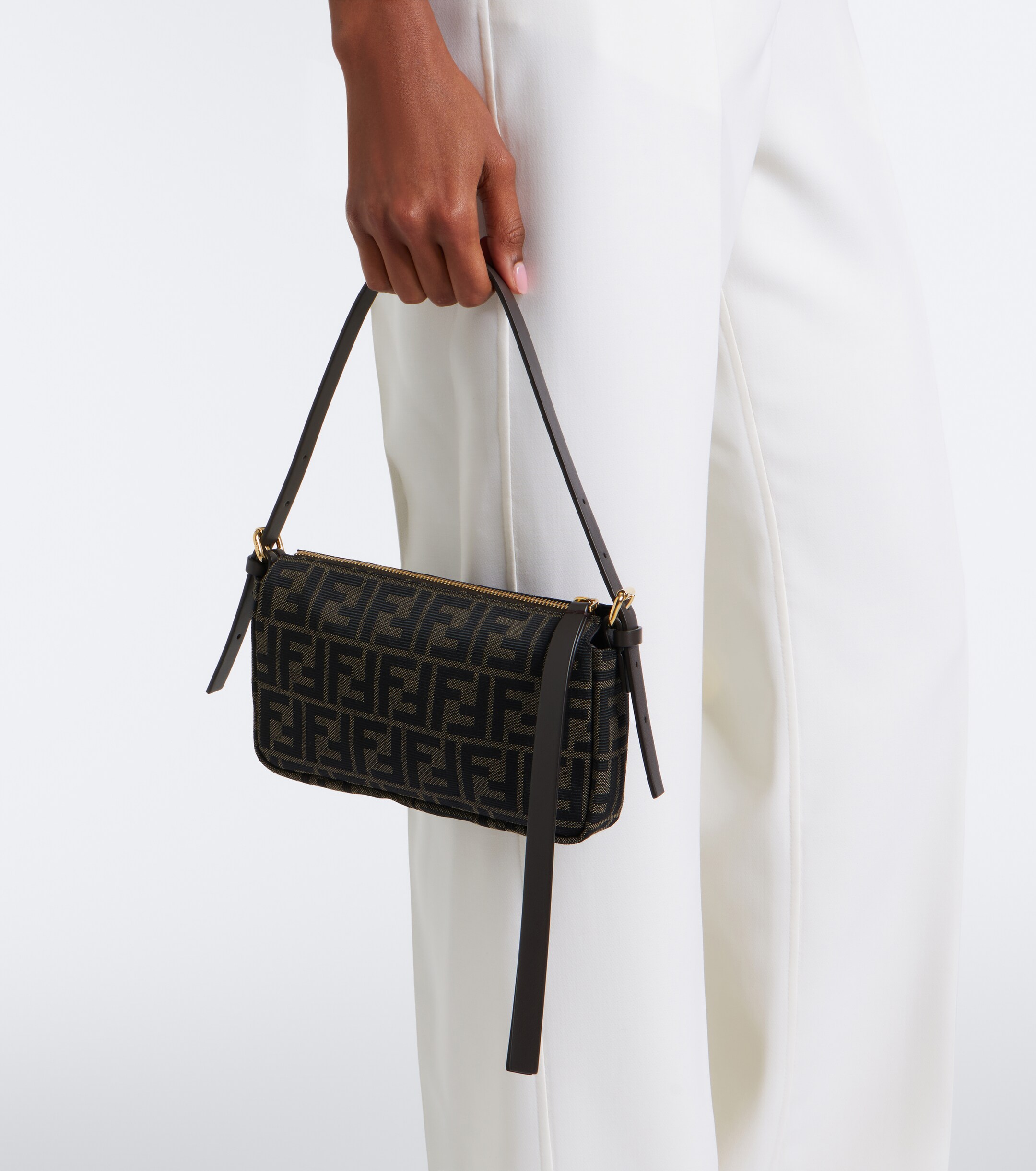 Fendi Zip Top Small FF jacquard canvas shoulder bag