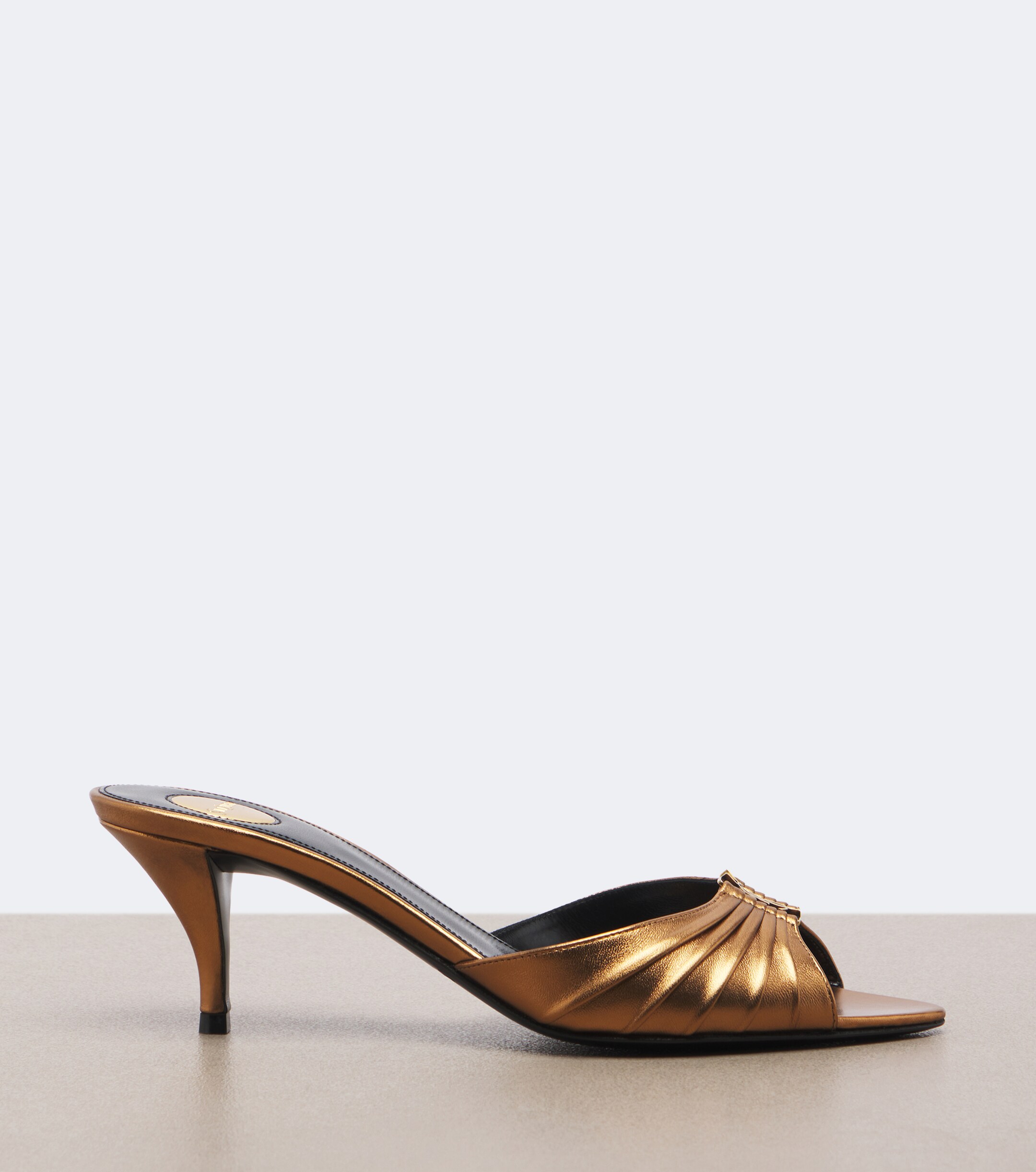 Saint Laurent Saint Laurent Babylone Cassandre metallic leather mules