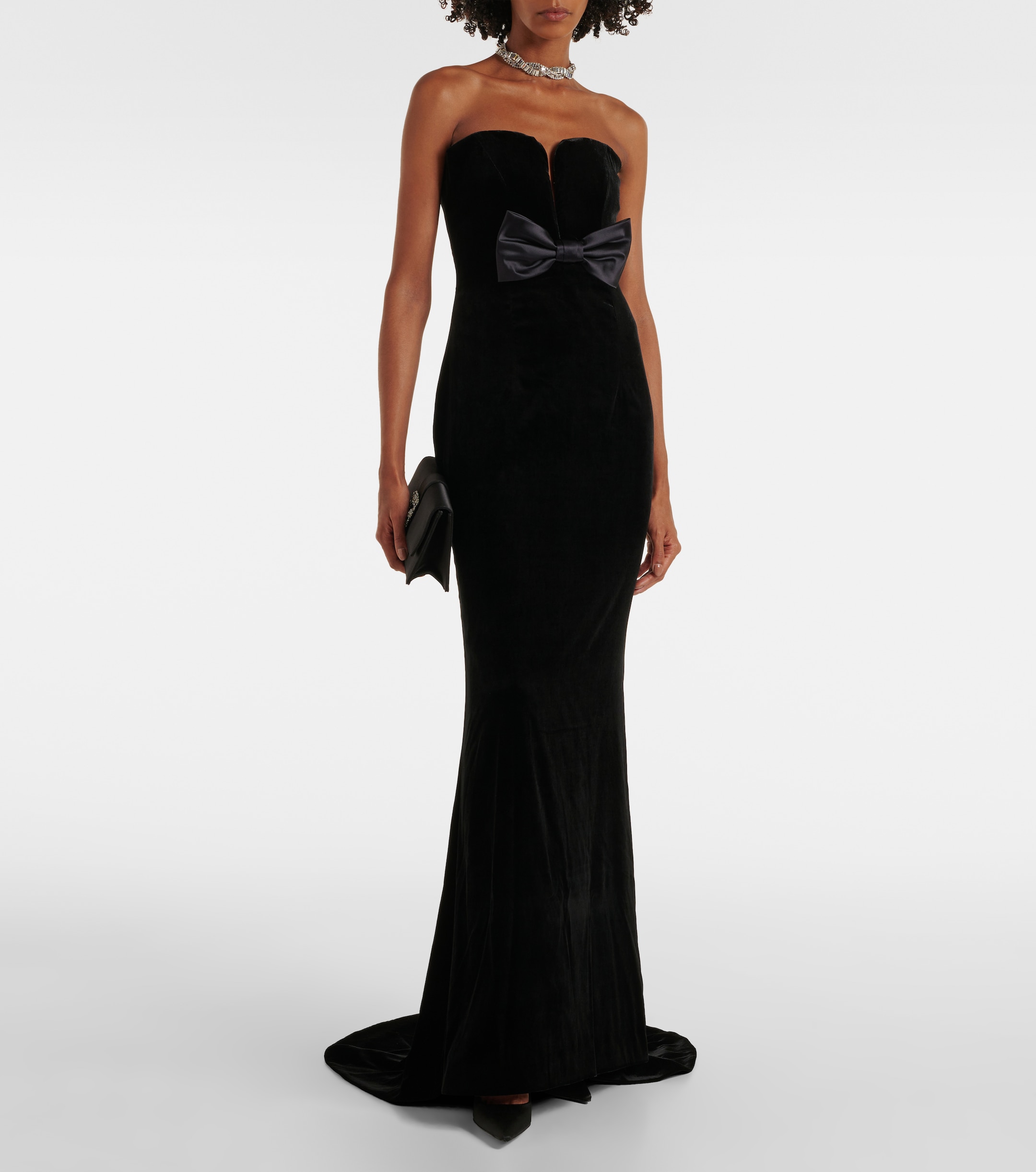 Alessandra Rich Bow-detail strapless velvet gown