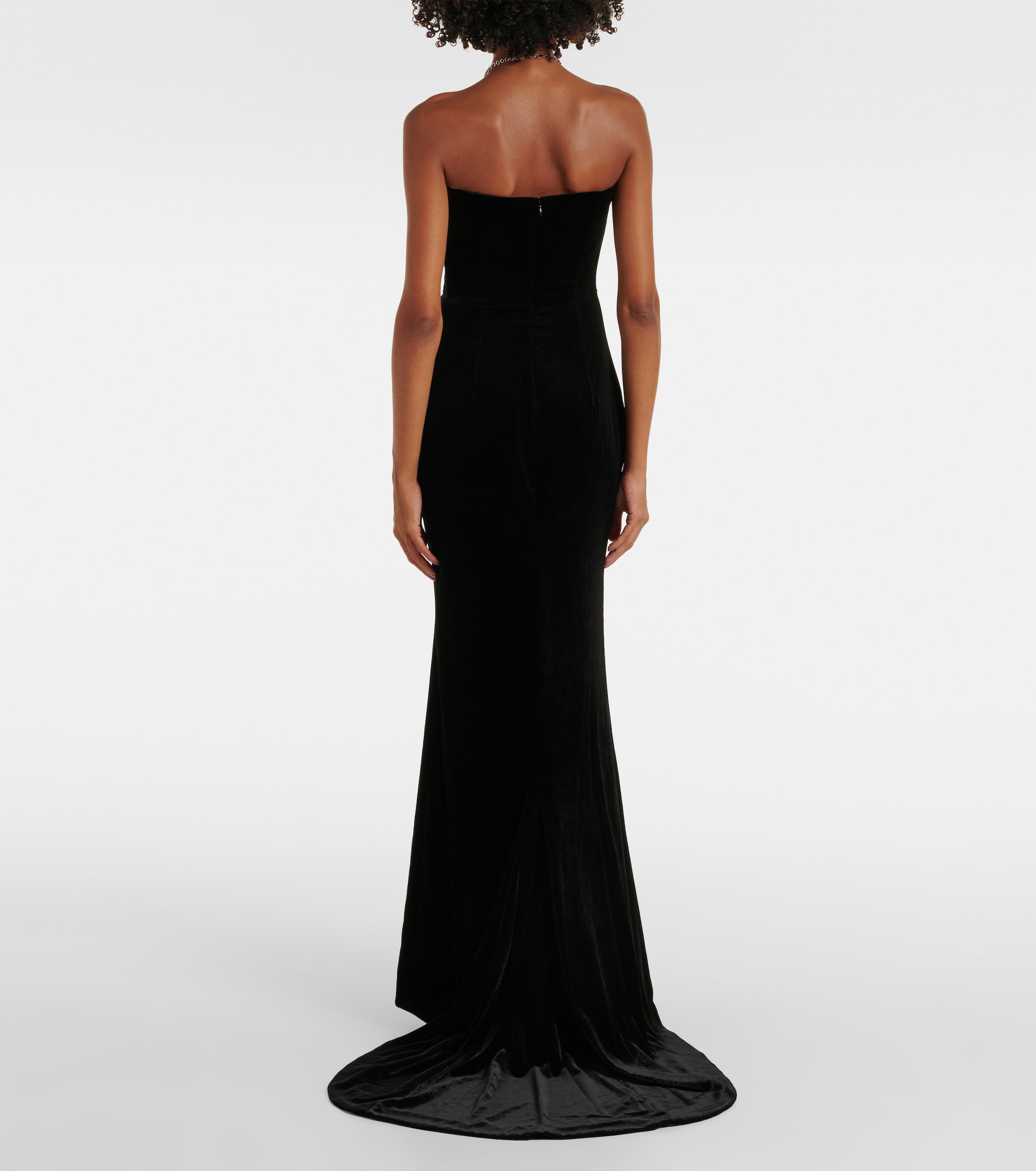 Alessandra Rich Bow-detail strapless velvet gown thumbnail