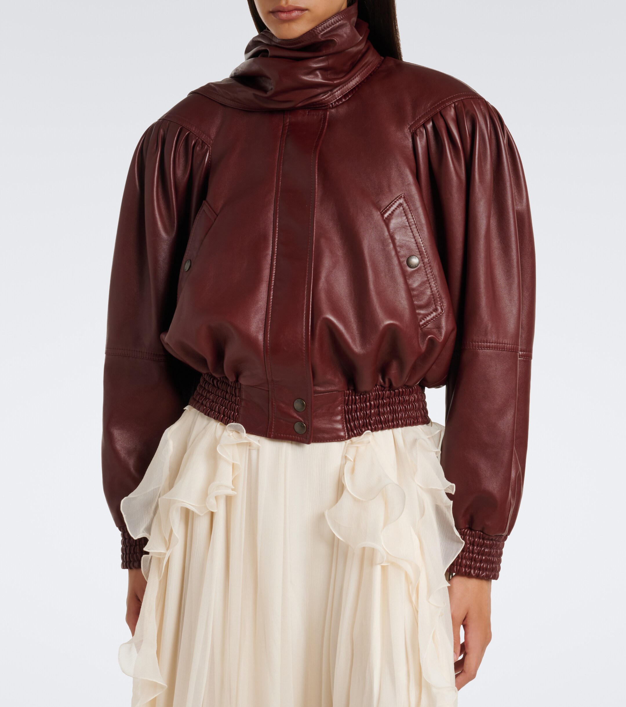 Chloé Chloé Cropped leather bomber jacket