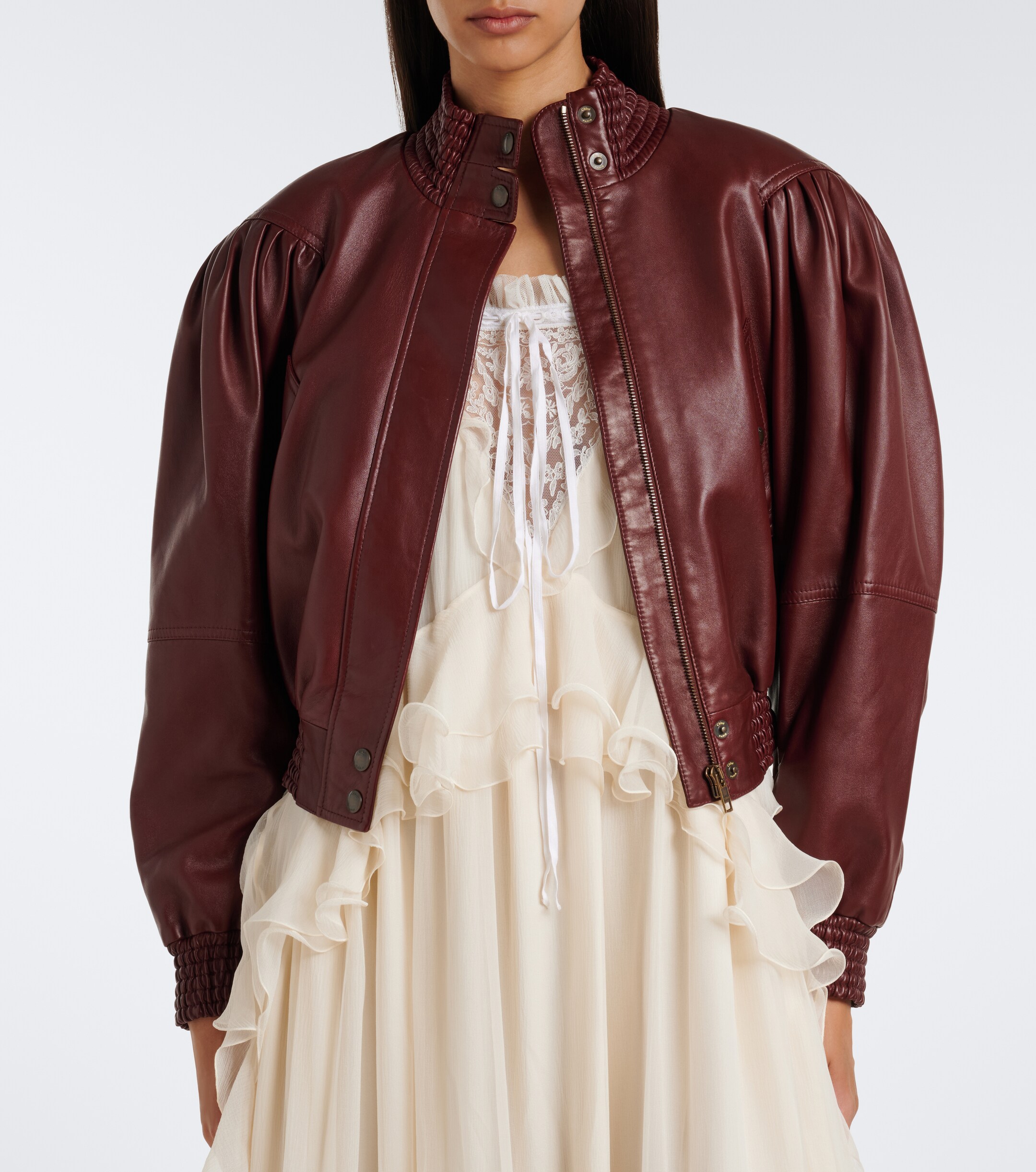 Chloé Chloé Cropped leather bomber jacket