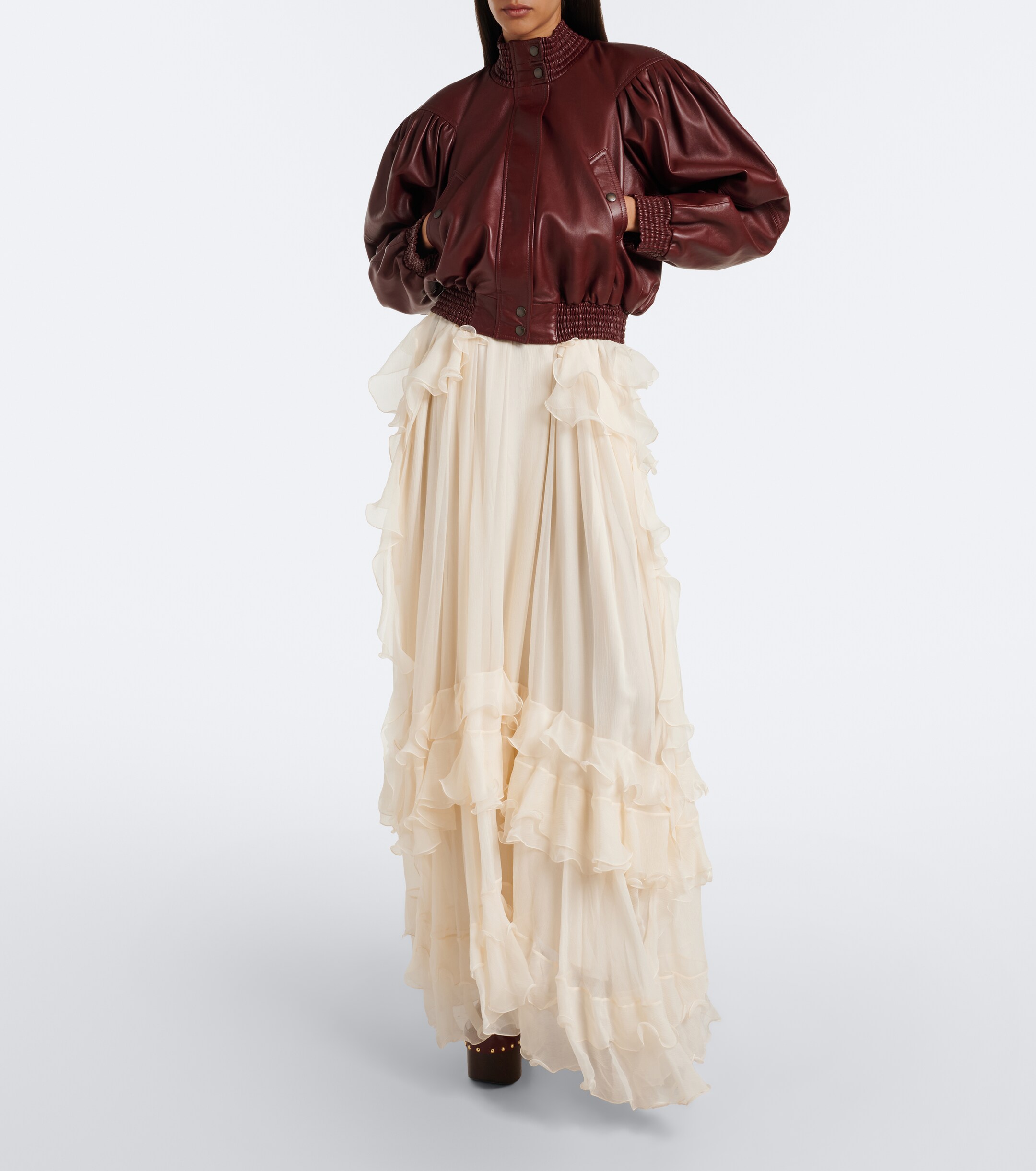 Chloé Chloé Cropped leather bomber jacket