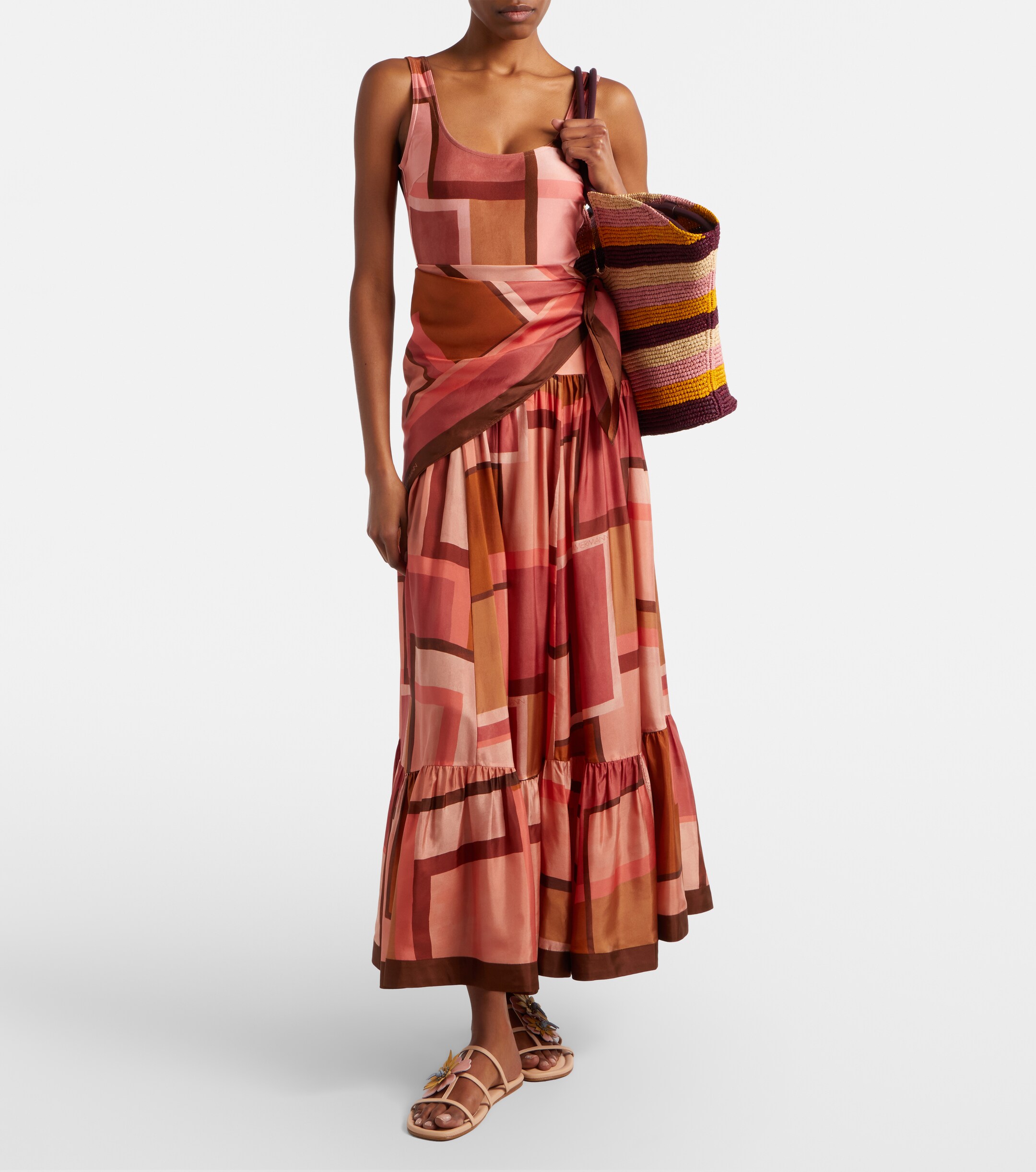 Zimmermann Goldentime Large raffia tote bag