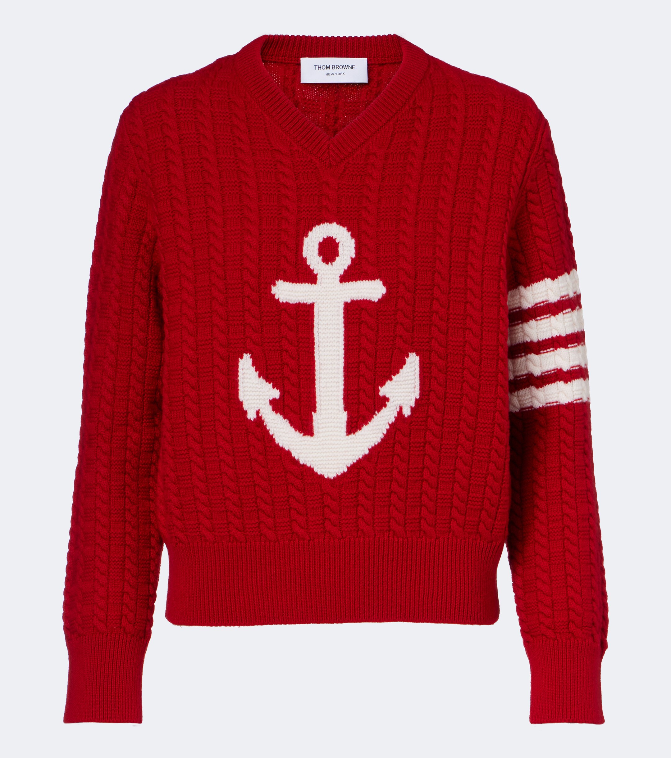Thom Browne Thom Browne 4-Bar cable-knit virgin wool sweater