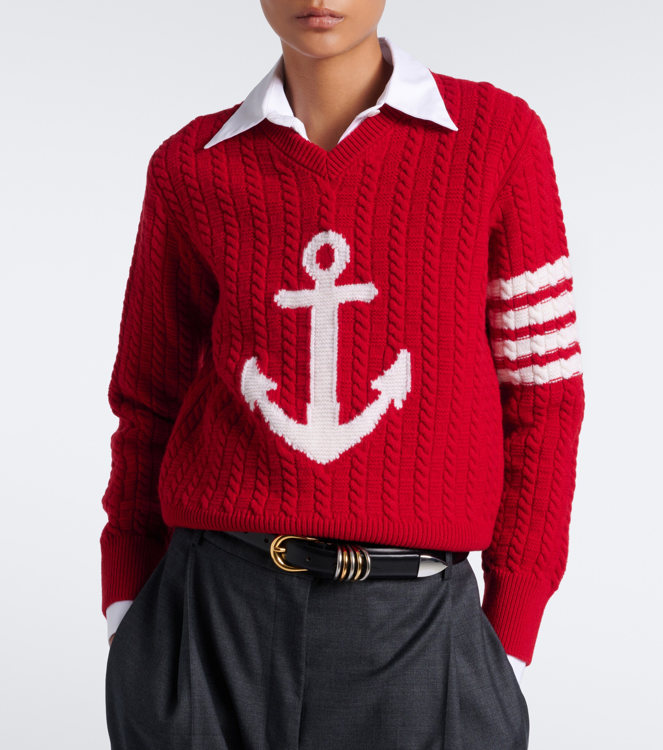 Thom Browne Thom Browne 4-Bar cable-knit virgin wool sweater