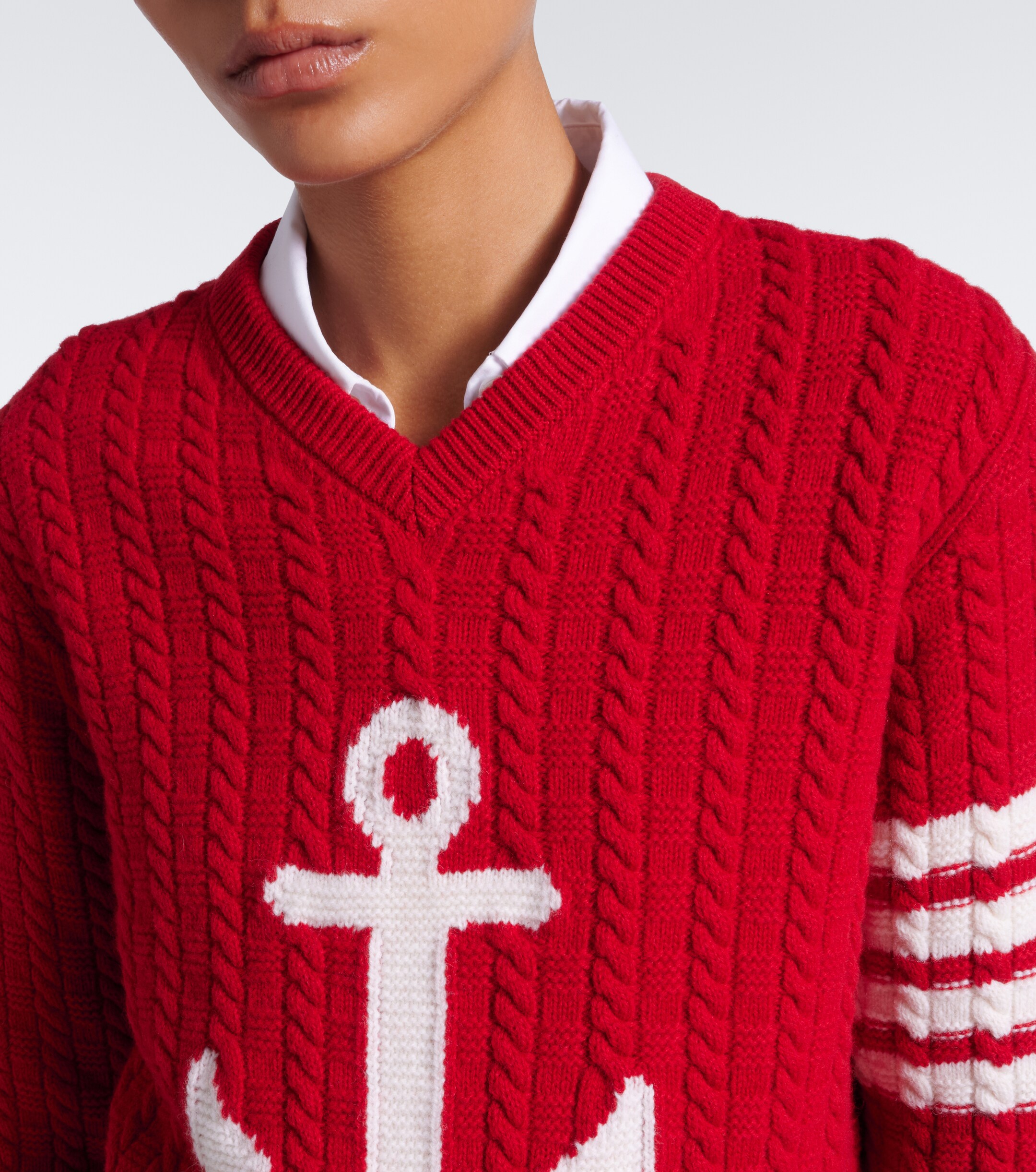 Thom Browne Thom Browne 4-Bar cable-knit virgin wool sweater