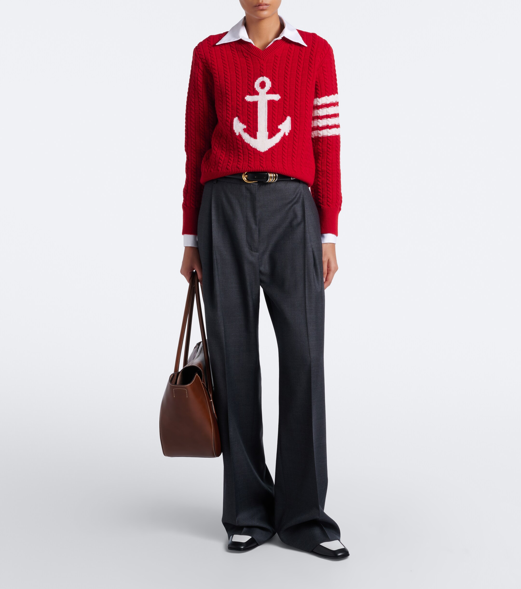 Thom Browne Thom Browne 4-Bar cable-knit virgin wool sweater