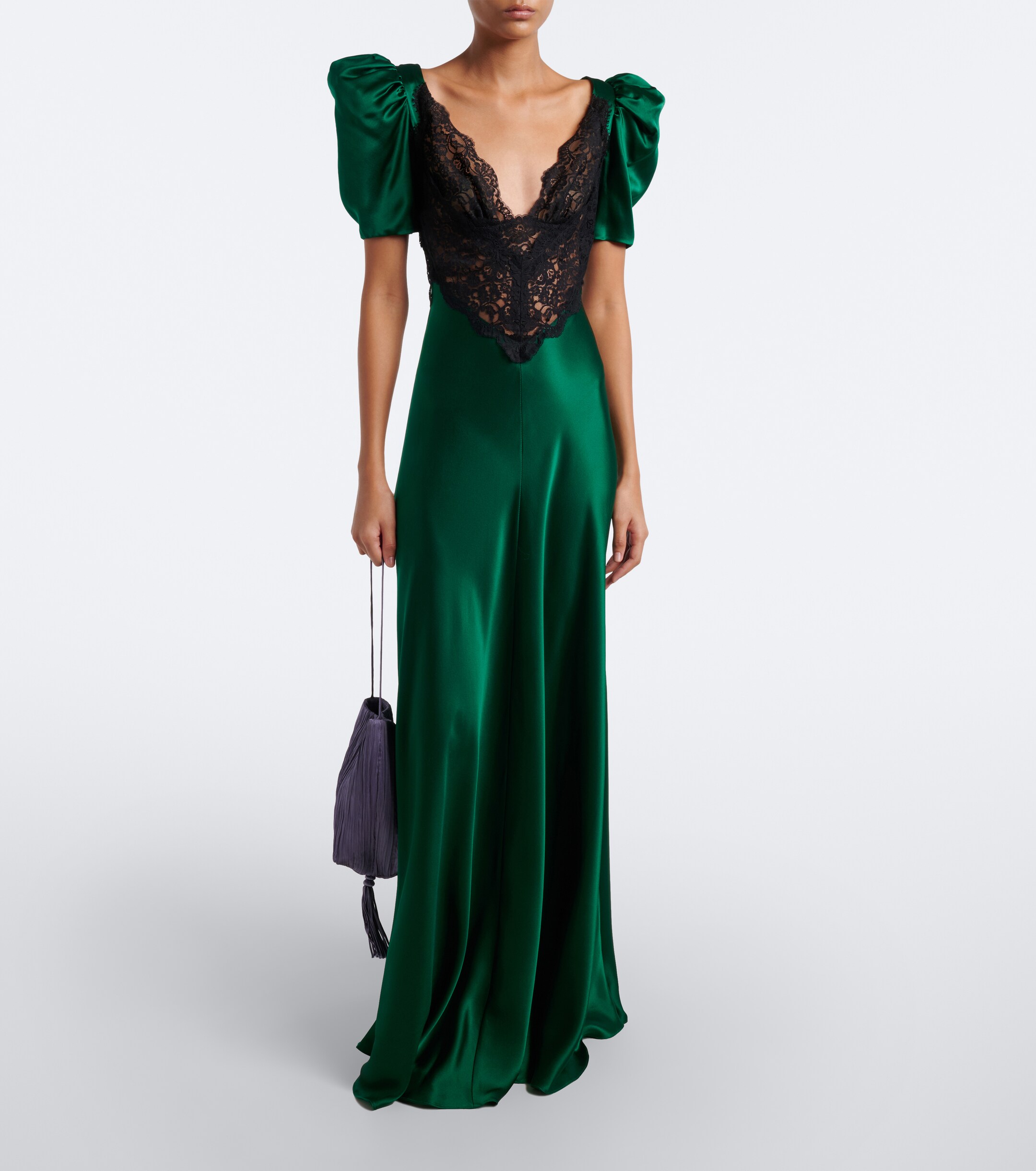 Rodarte Rodarte Lace-trimmed silk satin gown