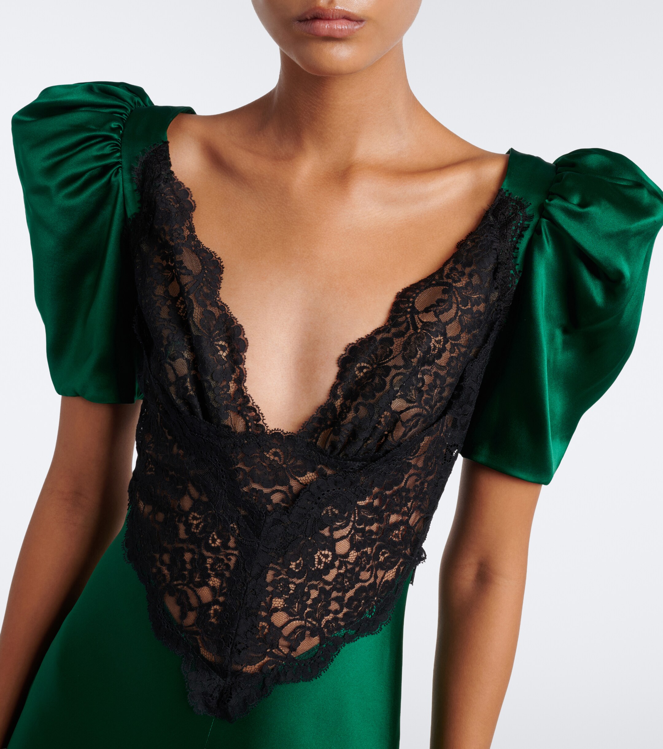 Rodarte Rodarte Lace-trimmed silk satin gown