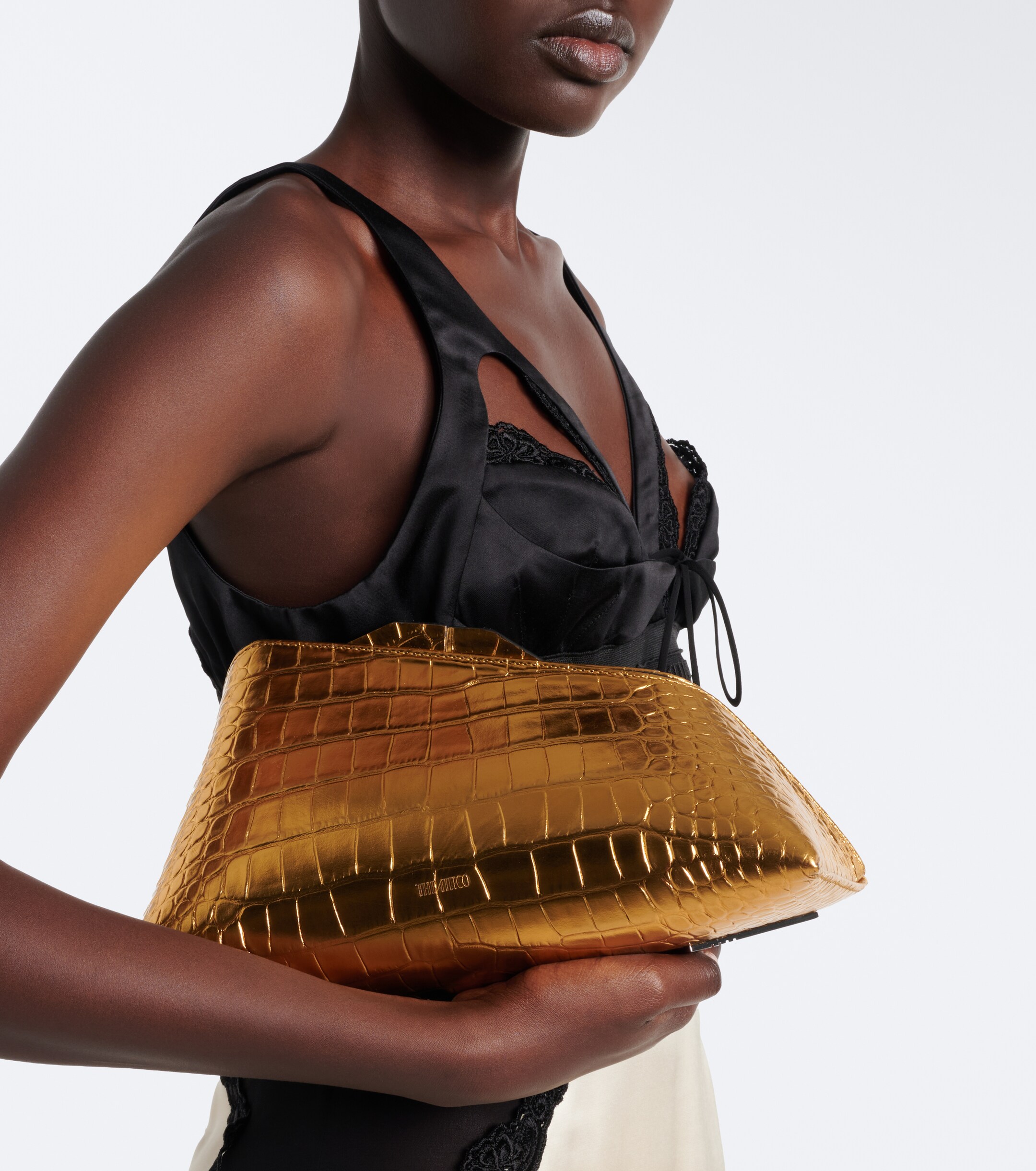 THE ATTICO 8:30PM Small croc-effect leather clutch
