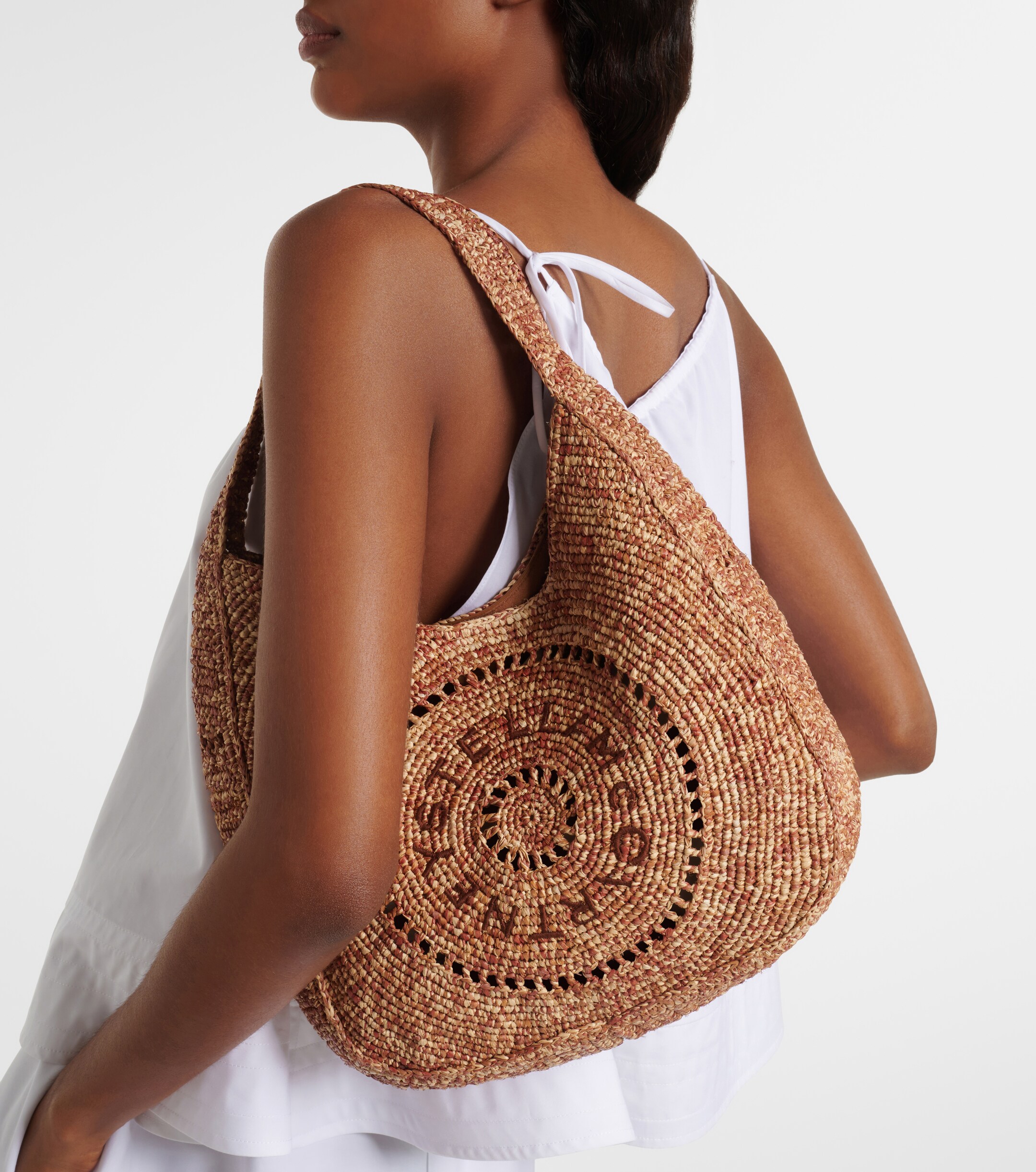 Stella McCartney Logo Small raffia shoulder bag