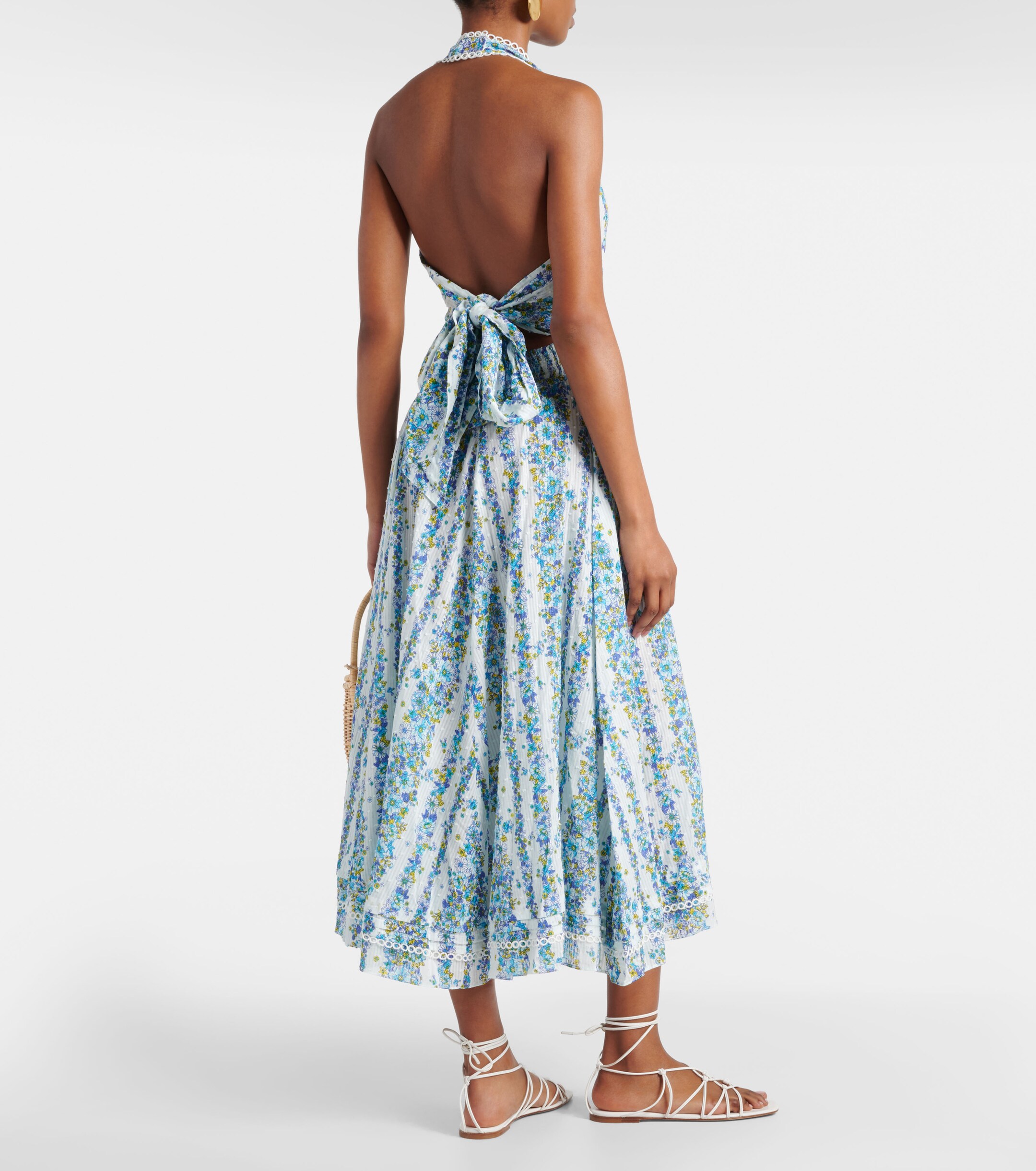 Poupette St Barth Beth floral halterneck cotton midi dress thumbnail