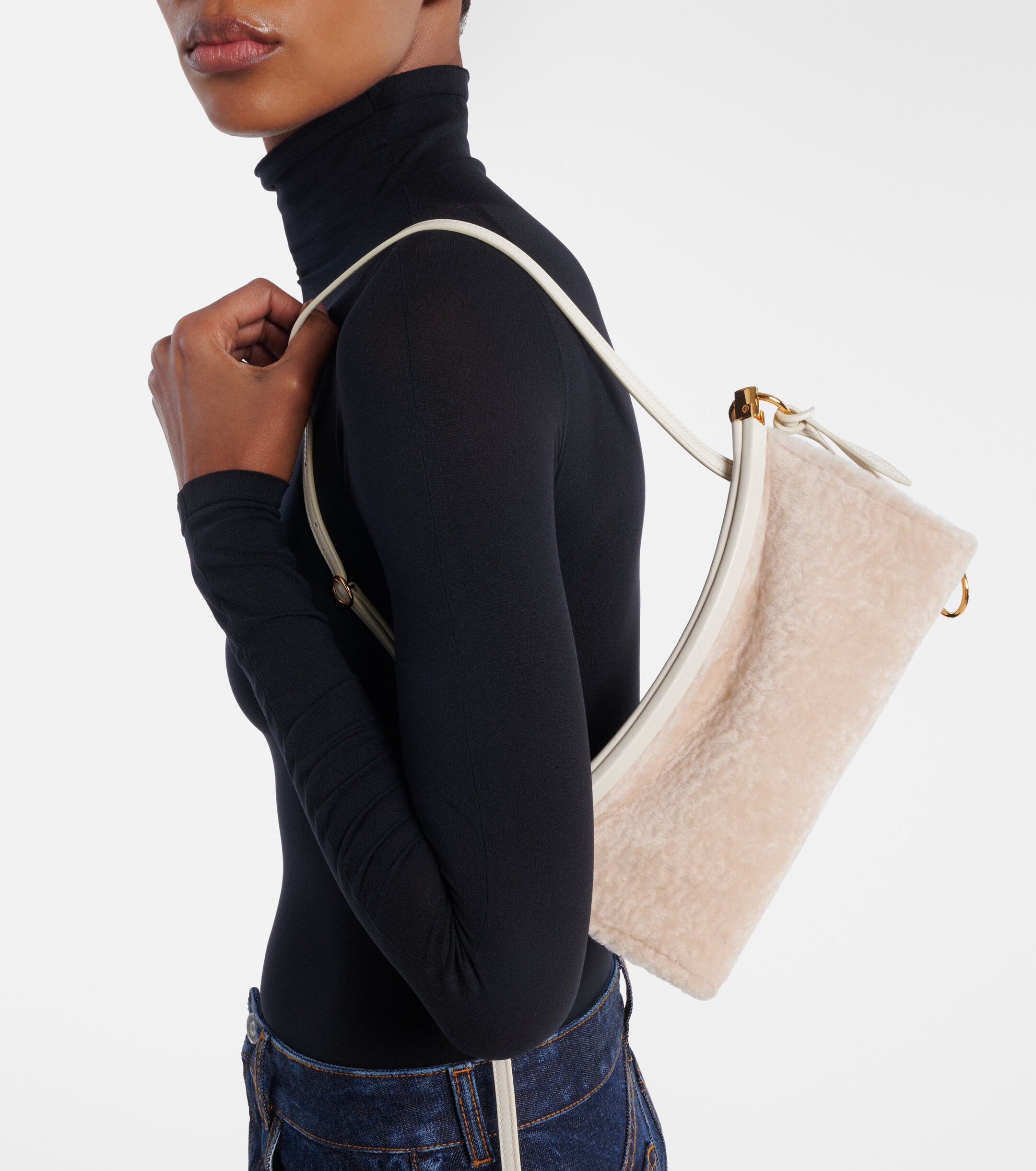 Alaïa Le Click East West Small shearling shoulder bag