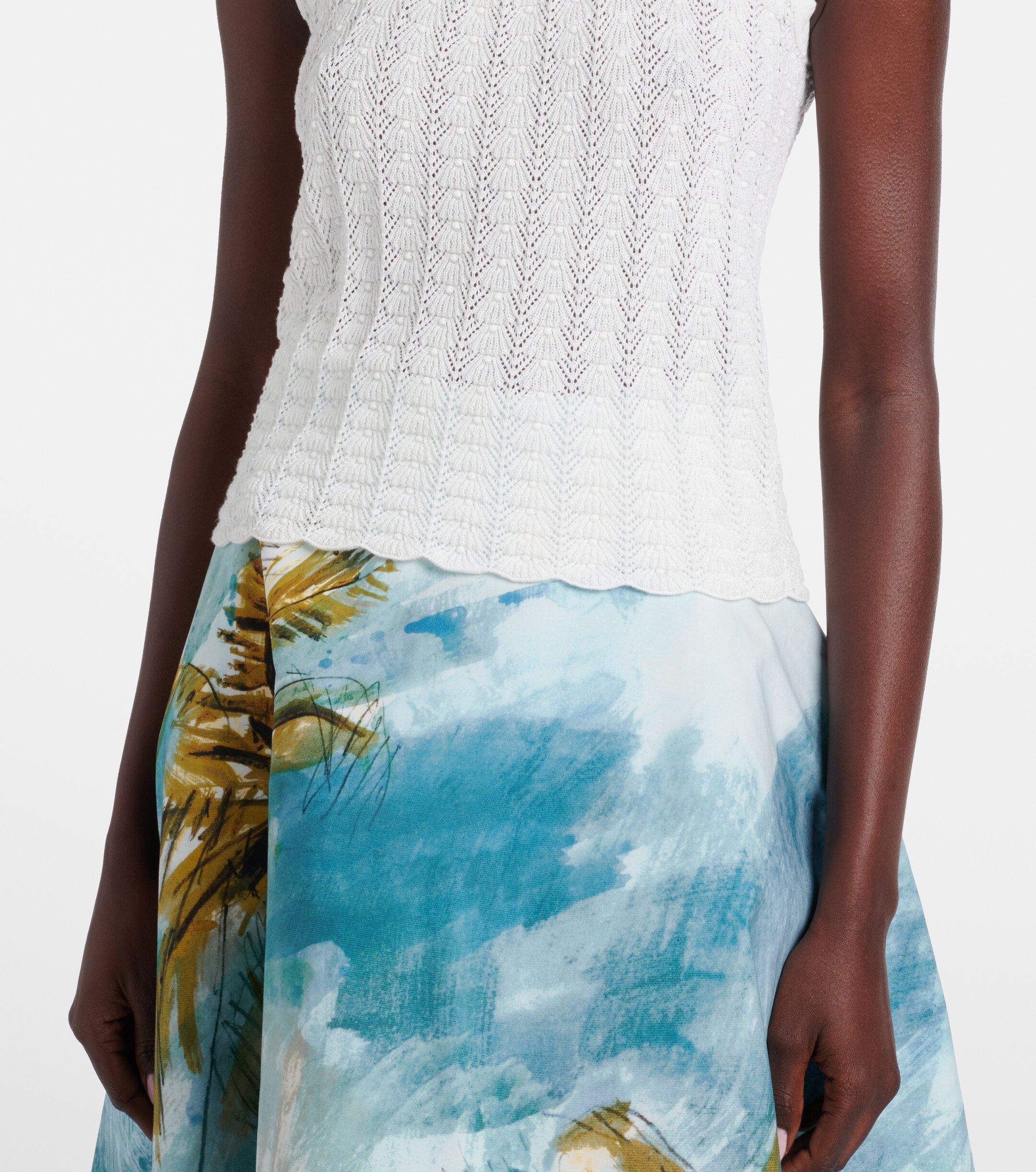 Oscar de la Renta Oscar de la Renta Pointelle cotton and silk tank top