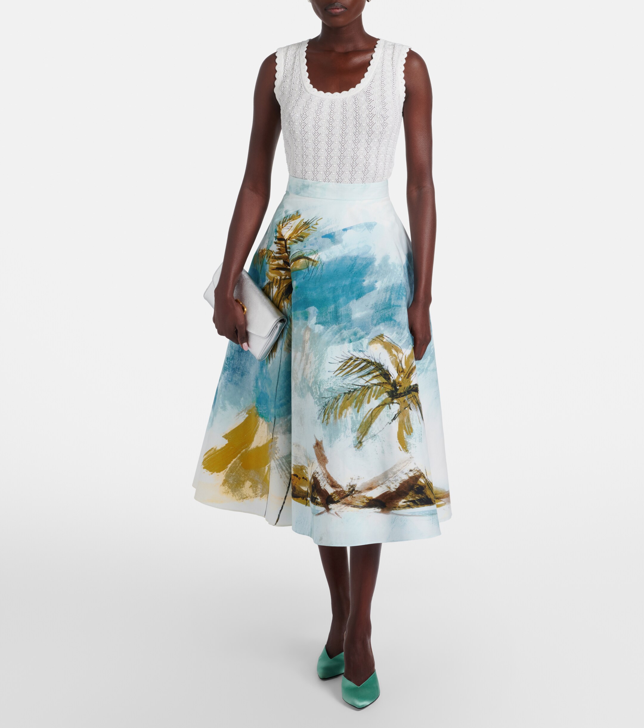 Oscar de la Renta Oscar de la Renta Pointelle cotton and silk tank top