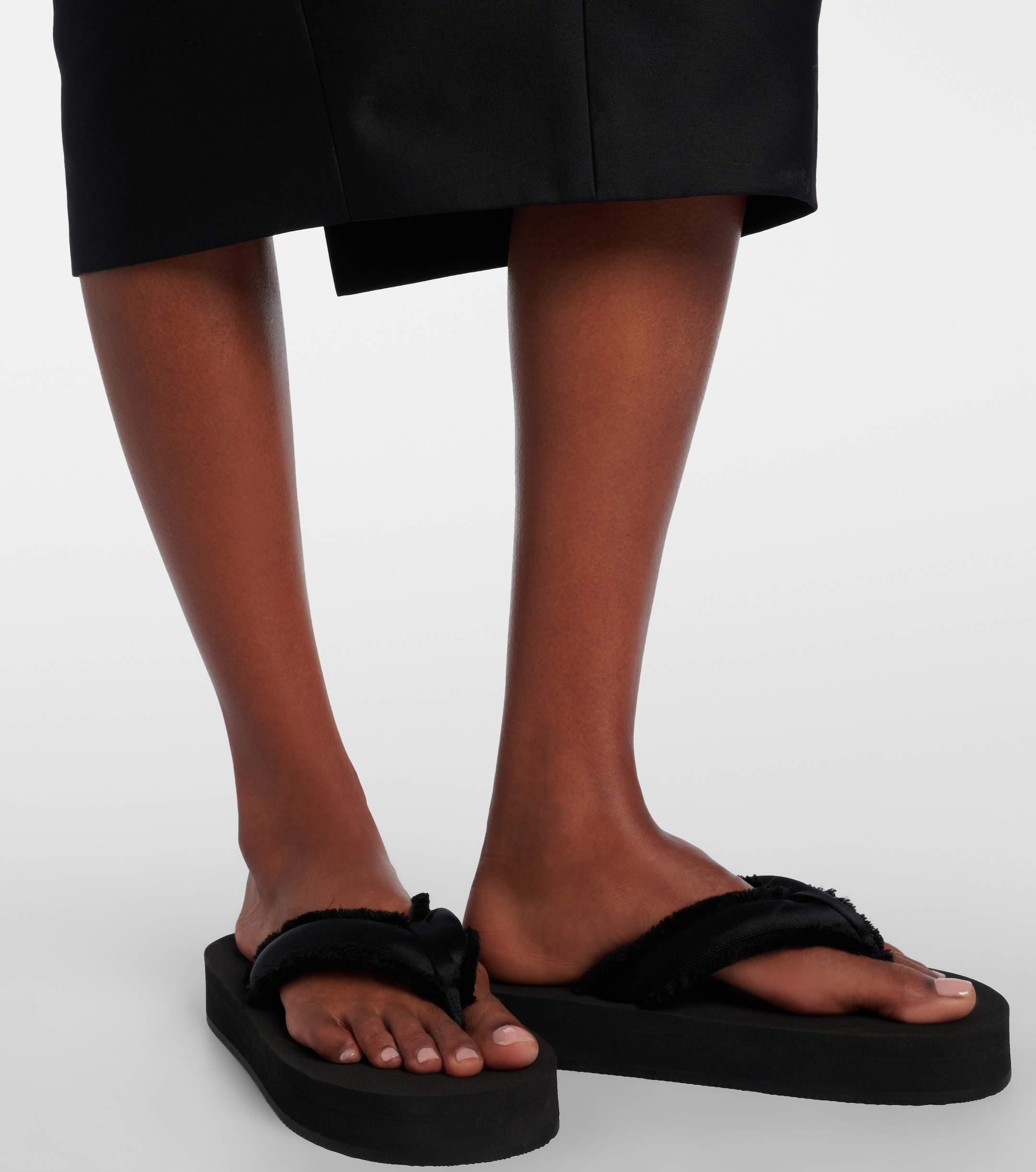 Balenciaga Cushy fringed satin platform thong sandals