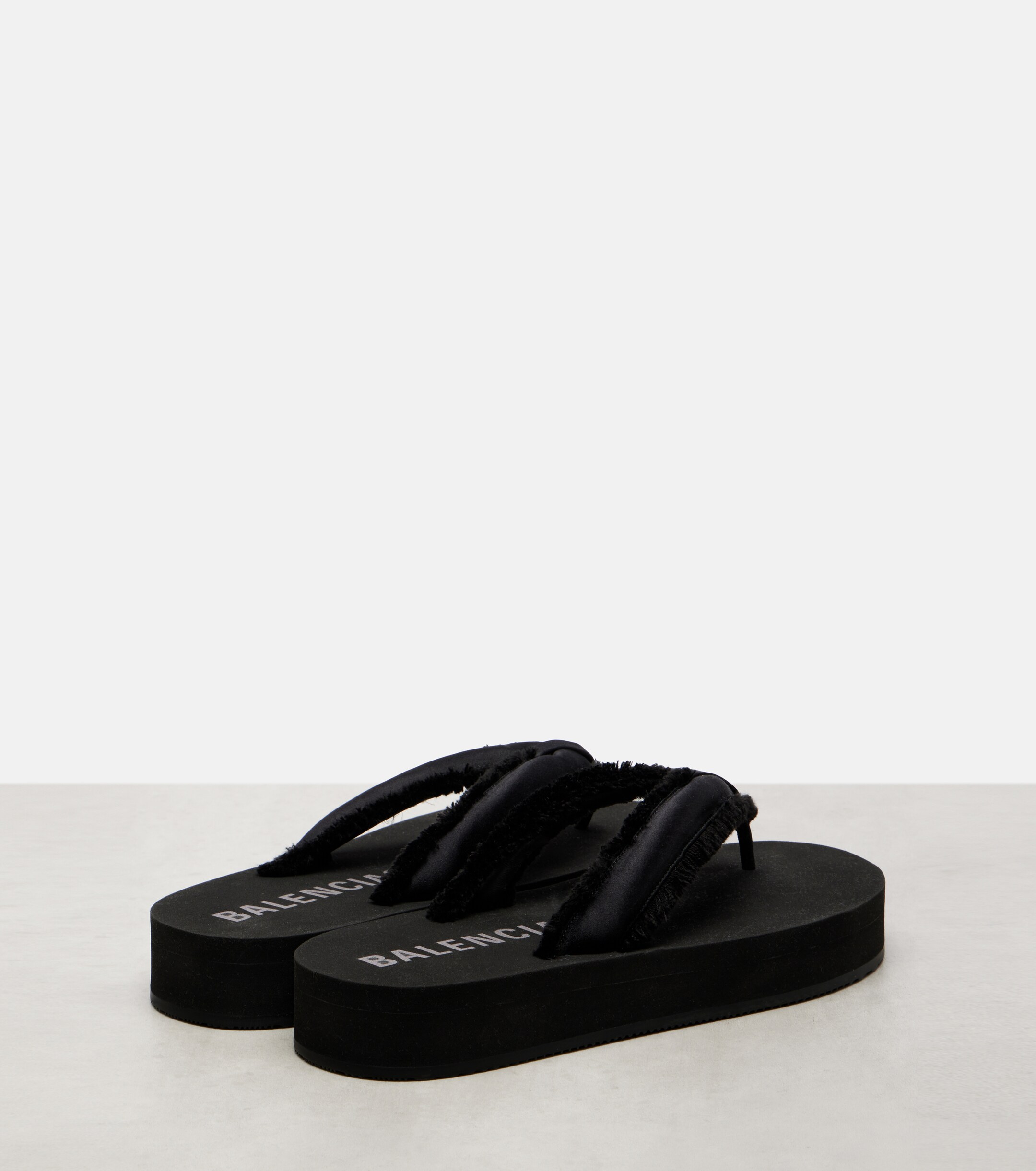Balenciaga Cushy fringed satin platform thong sandals