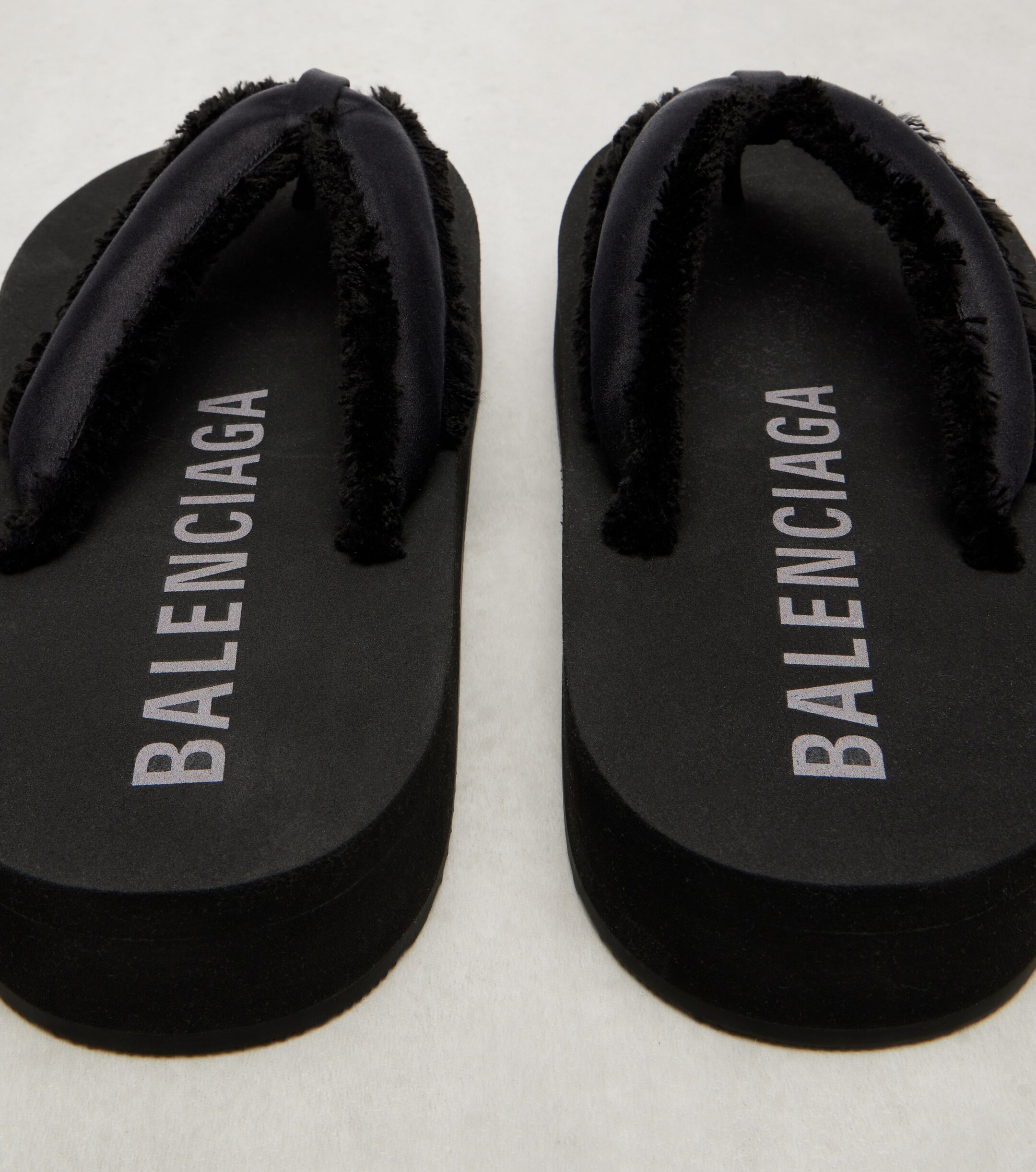 Balenciaga Cushy fringed satin platform thong sandals