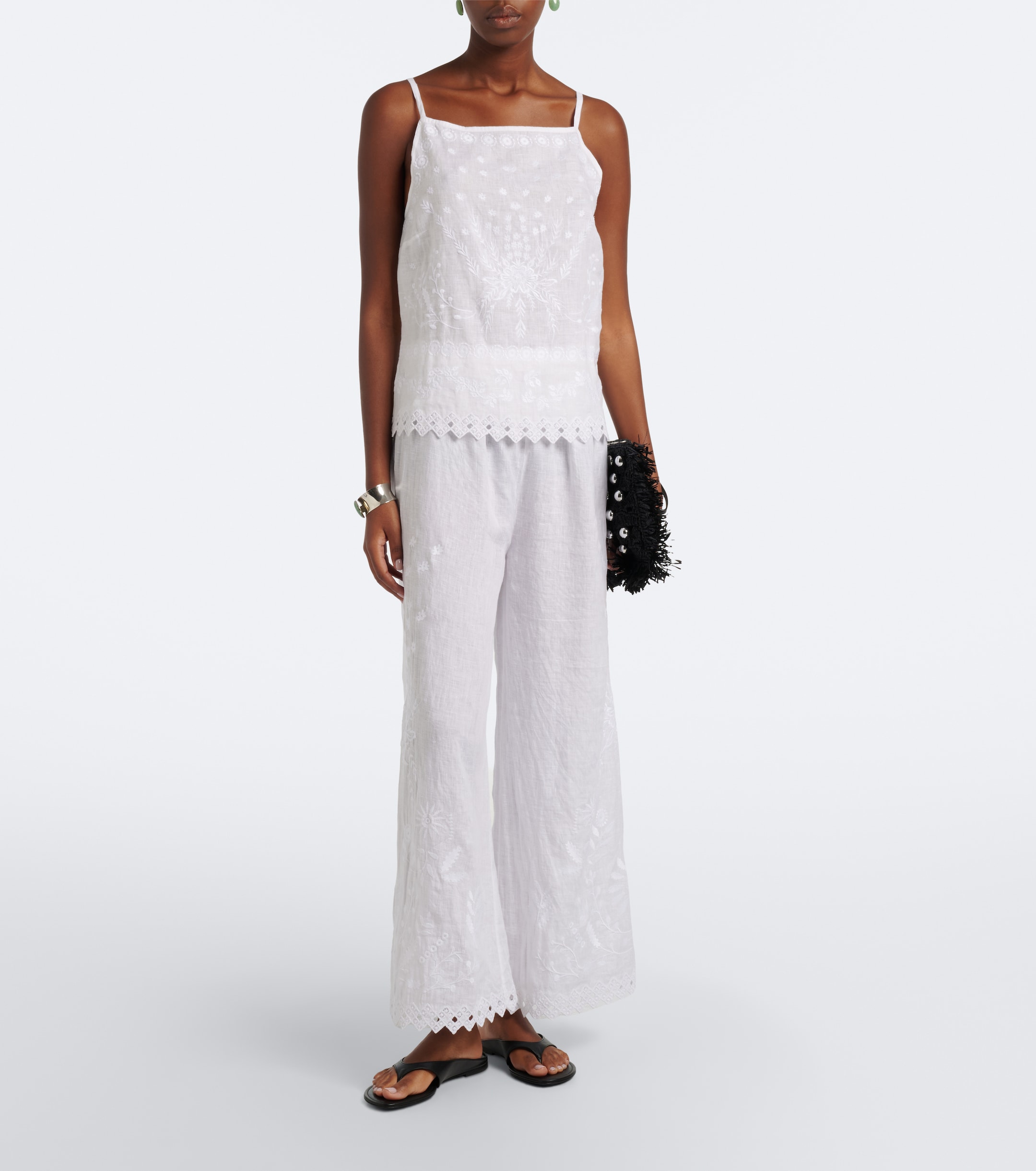 Eres Eres Albatre embroidered linen wide-leg pants