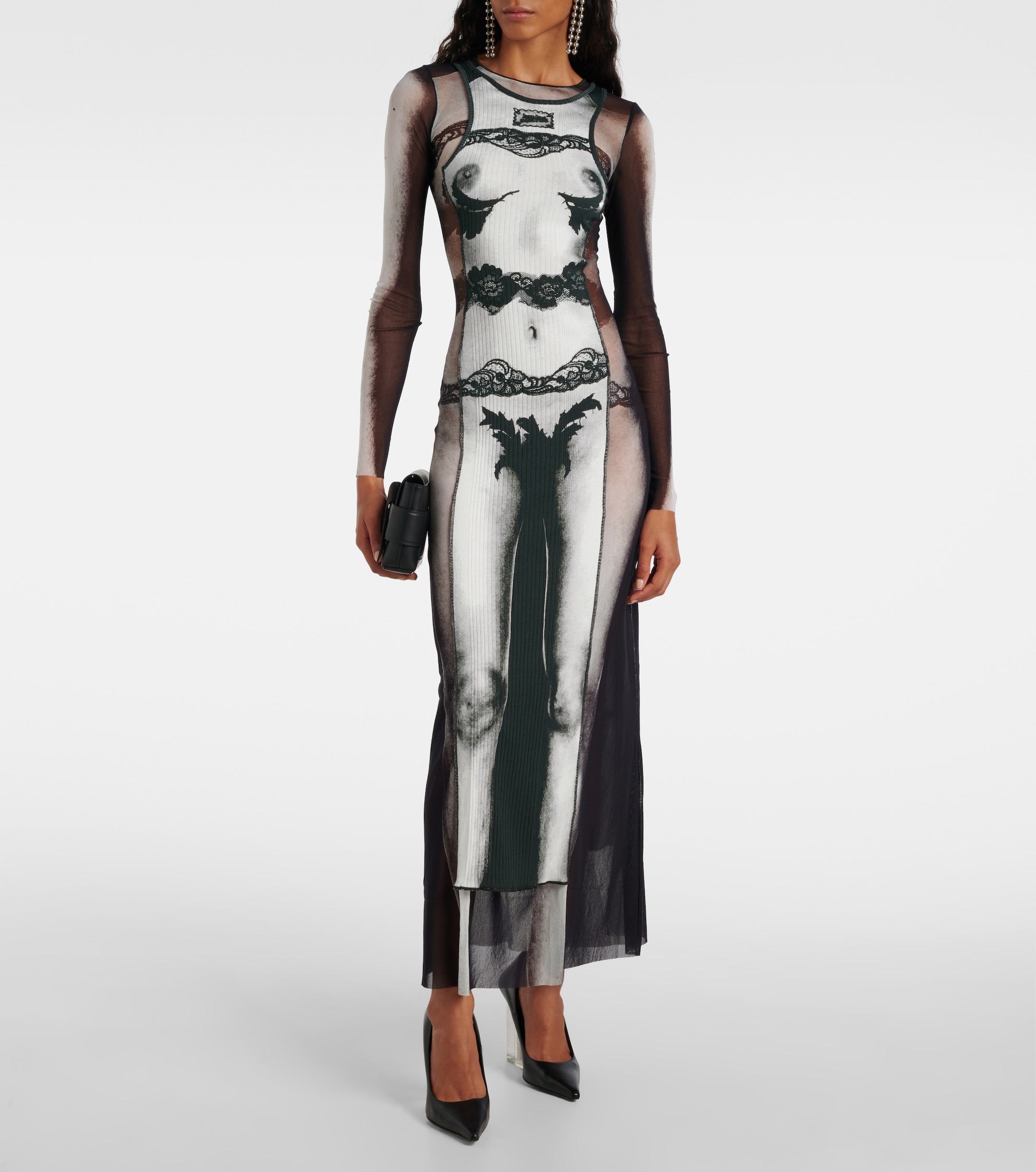 Jean Paul Gaultier Marinière striped mesh maxi dress