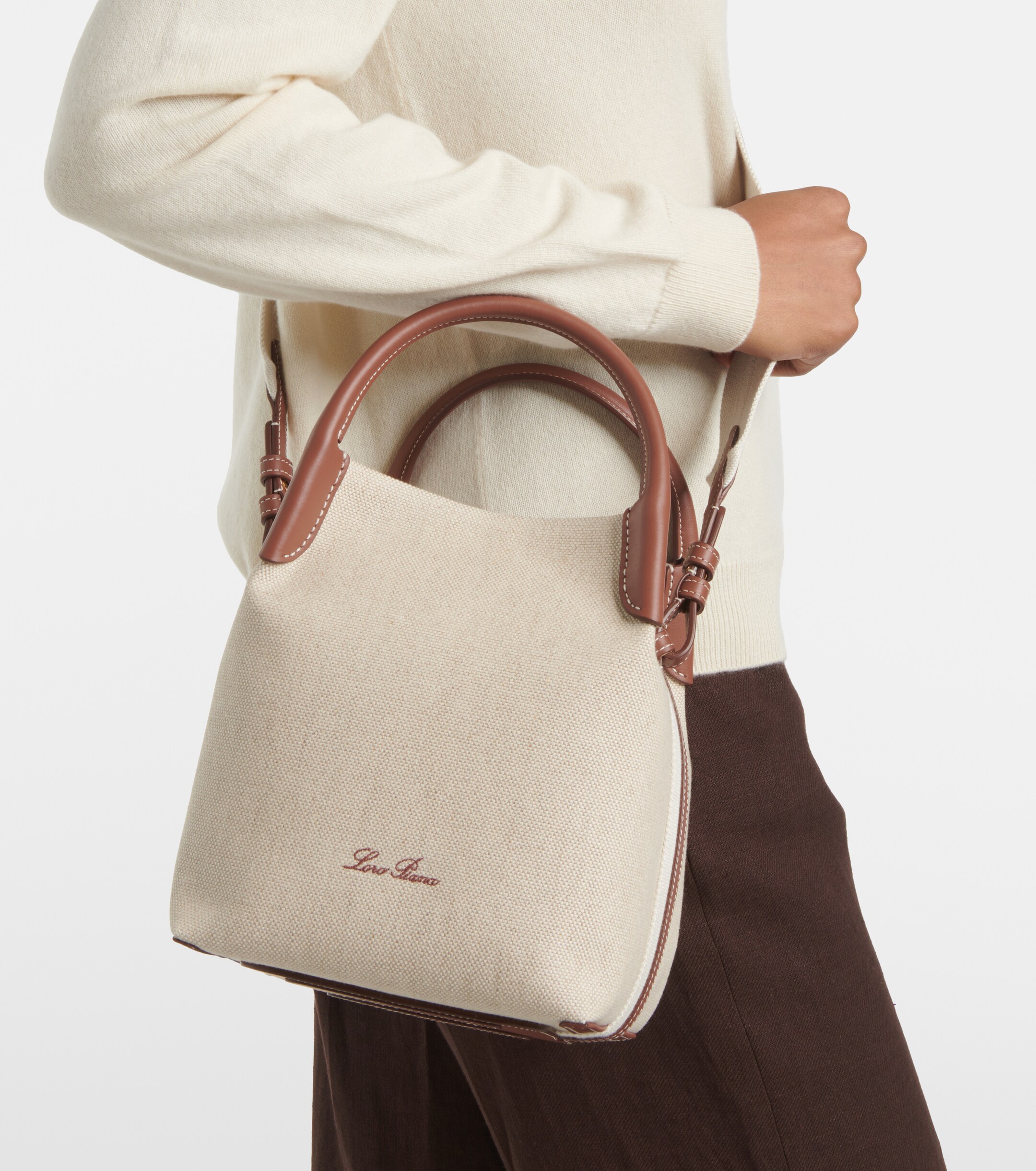 Loro Piana Bale Small leather-trimmed canvas tote bag