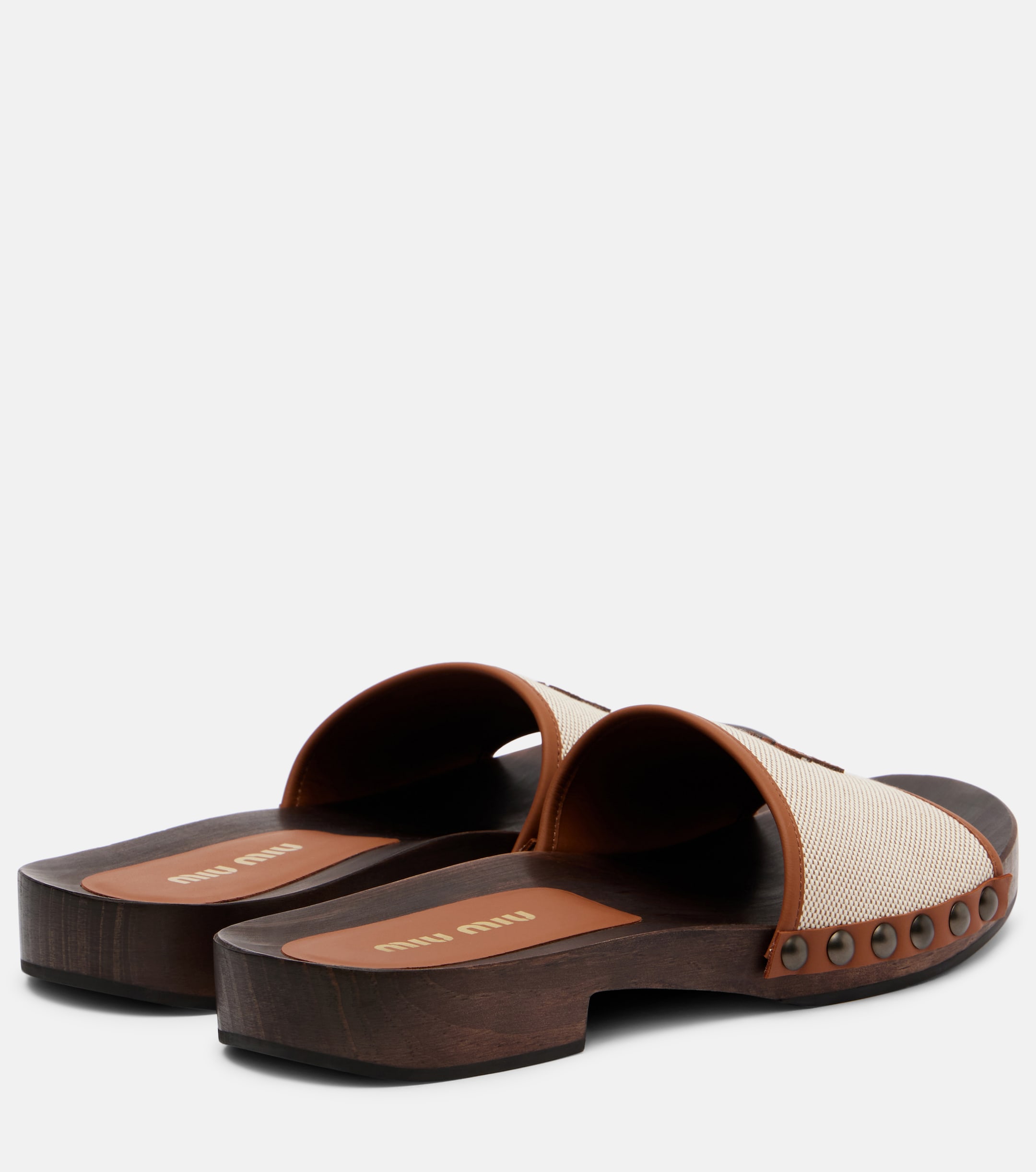 Miu Miu Logo leather-trimmed canvas clogs