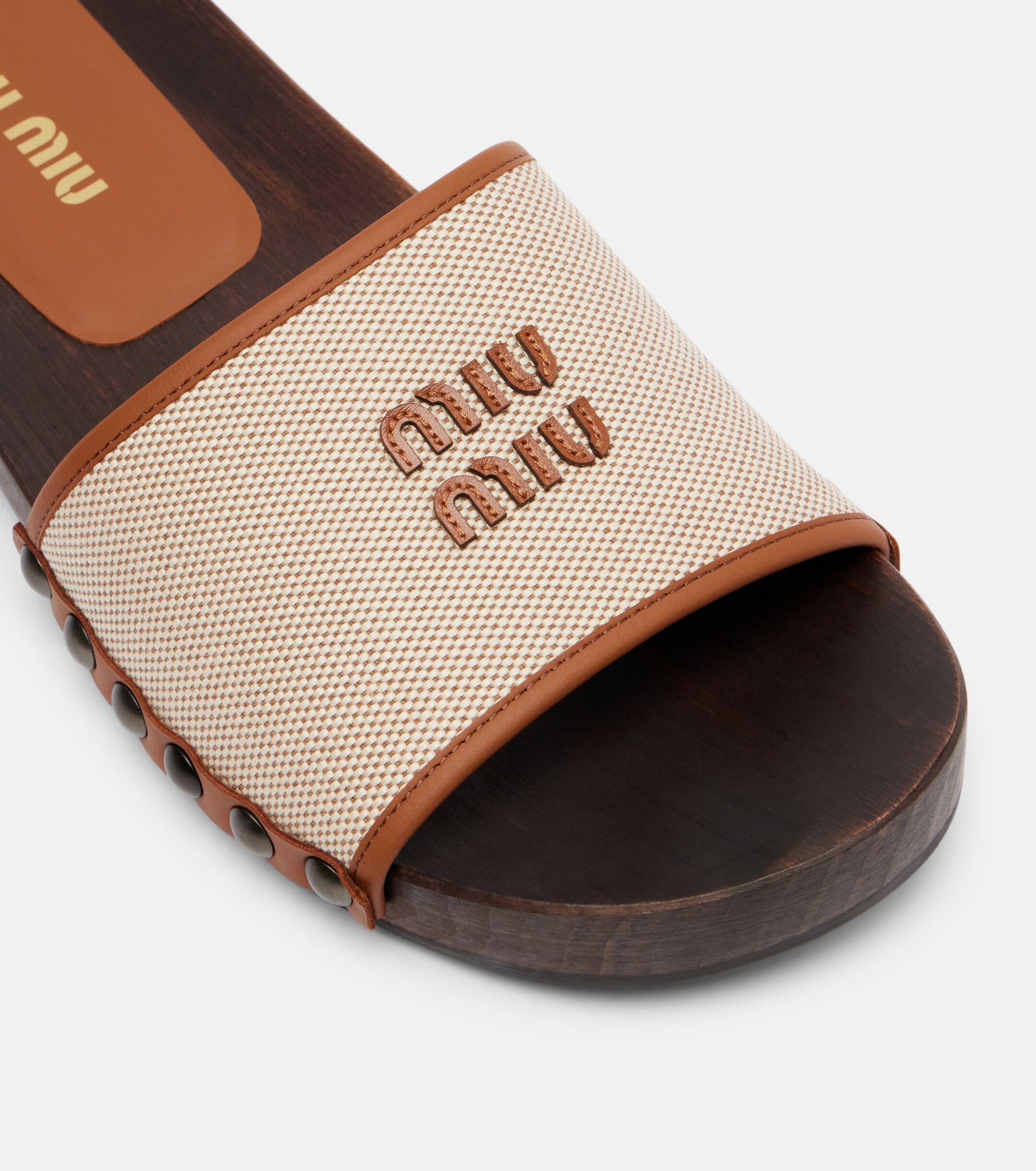 Miu Miu Logo leather-trimmed canvas clogs