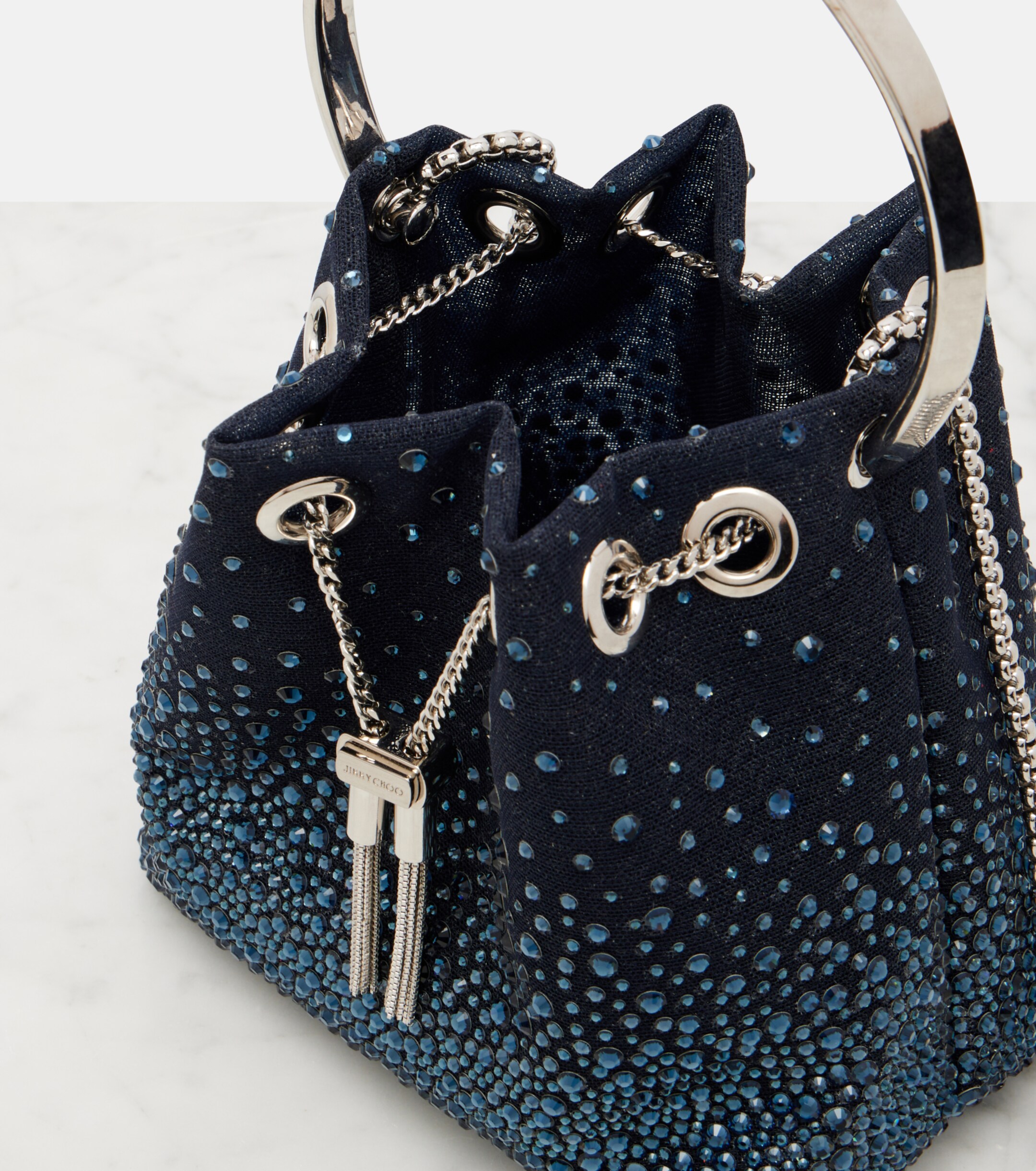 JIMMY CHOO Bon Bon embellished mesh bucket bag