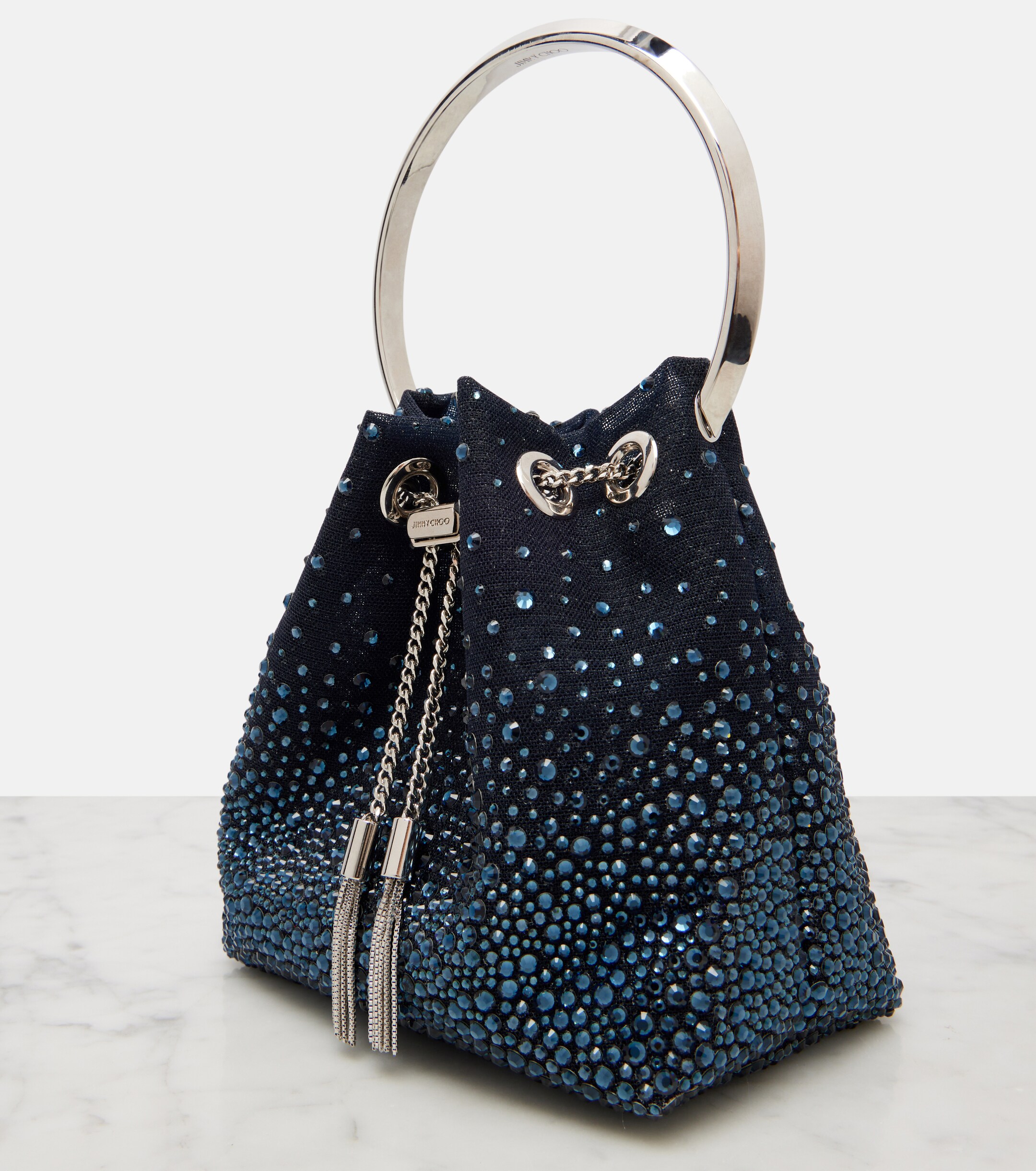 JIMMY CHOO Bon Bon embellished mesh bucket bag