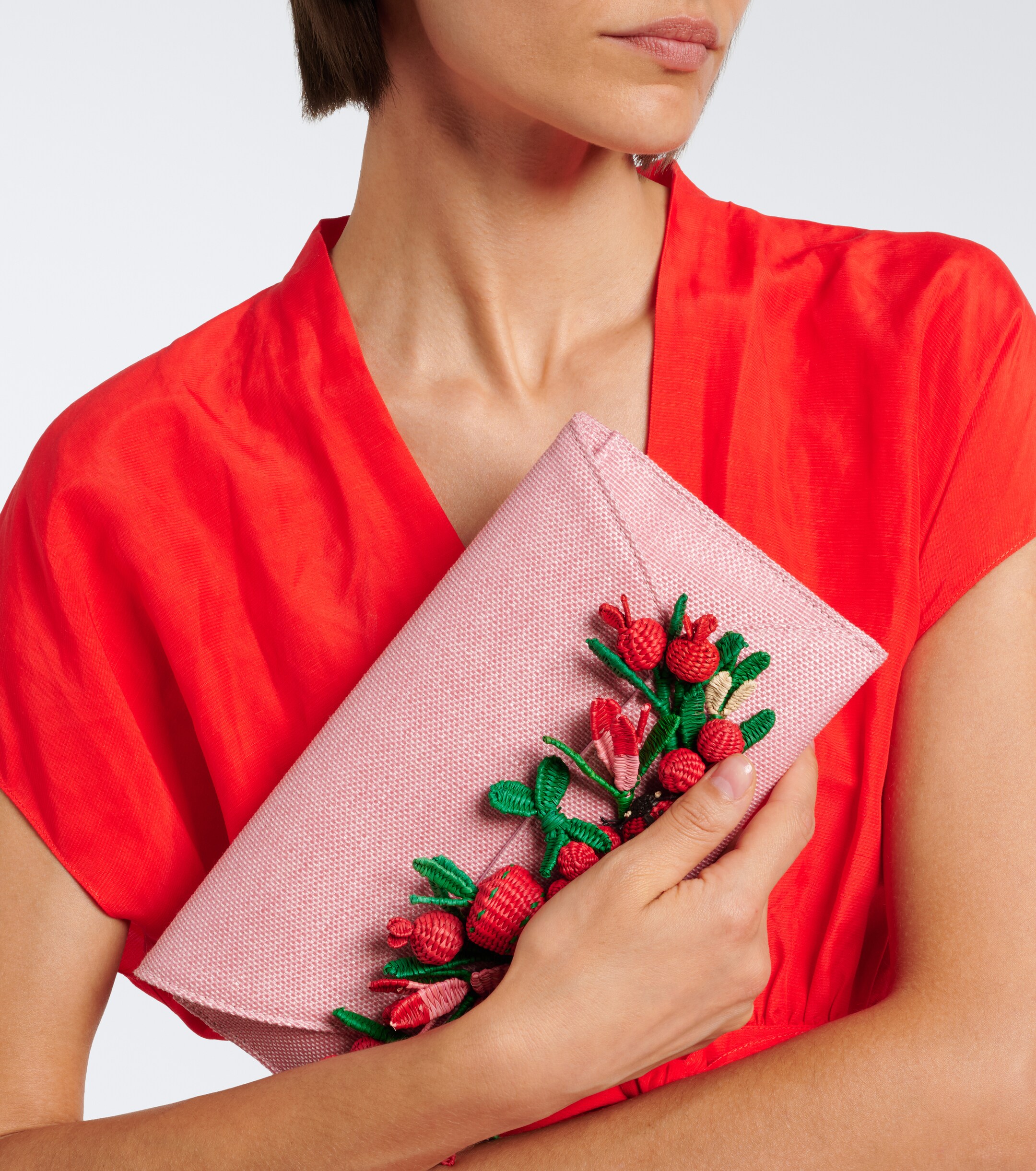 AQUAZZURA Botanica appliqué raffia clutch