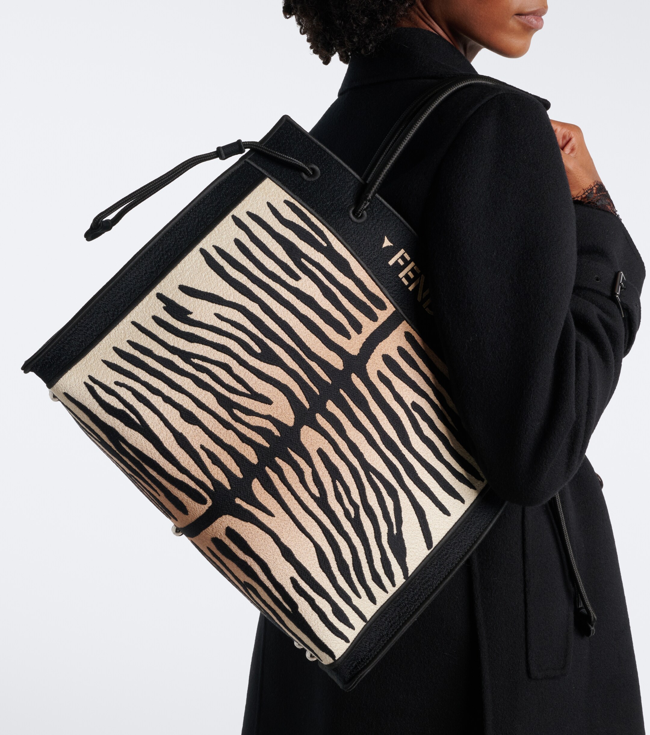 Fendi Medium embroidered tiger-print shopper