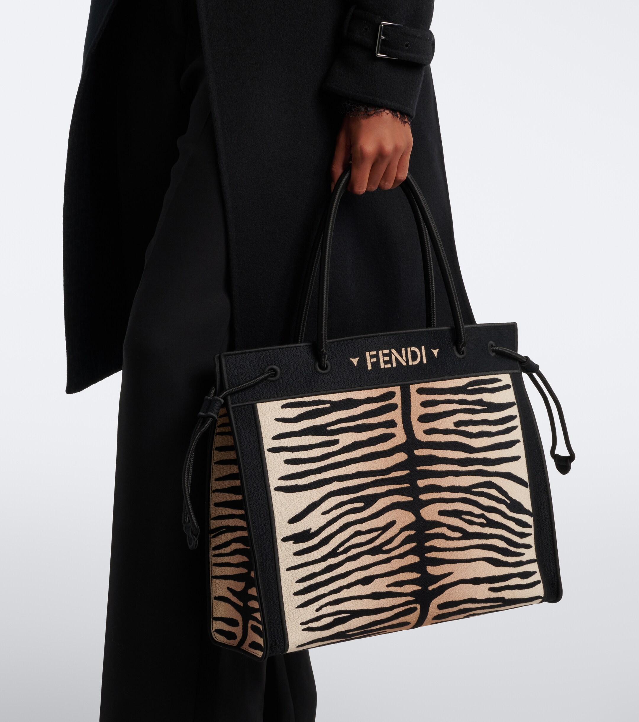 Fendi Medium embroidered tiger-print shopper