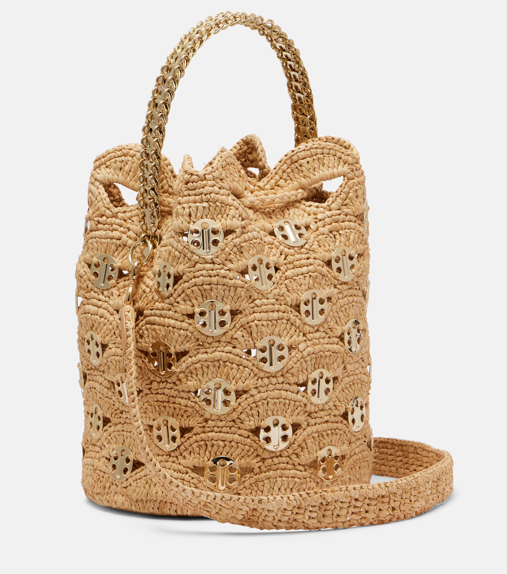 Rabanne Embellished raffia tote bag