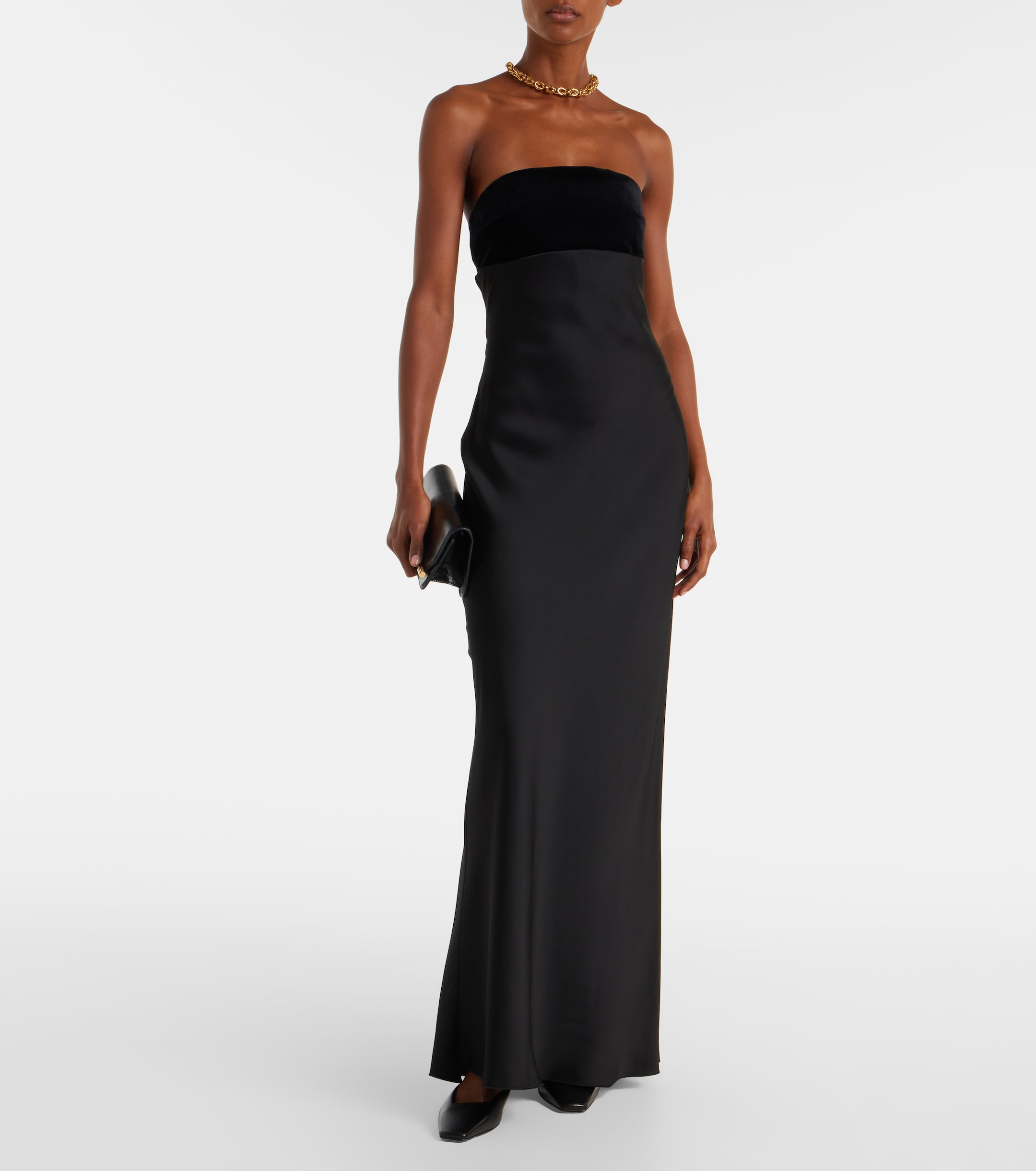 Max Mara - Baia velvet-trimmed satin bustier gown | Plush