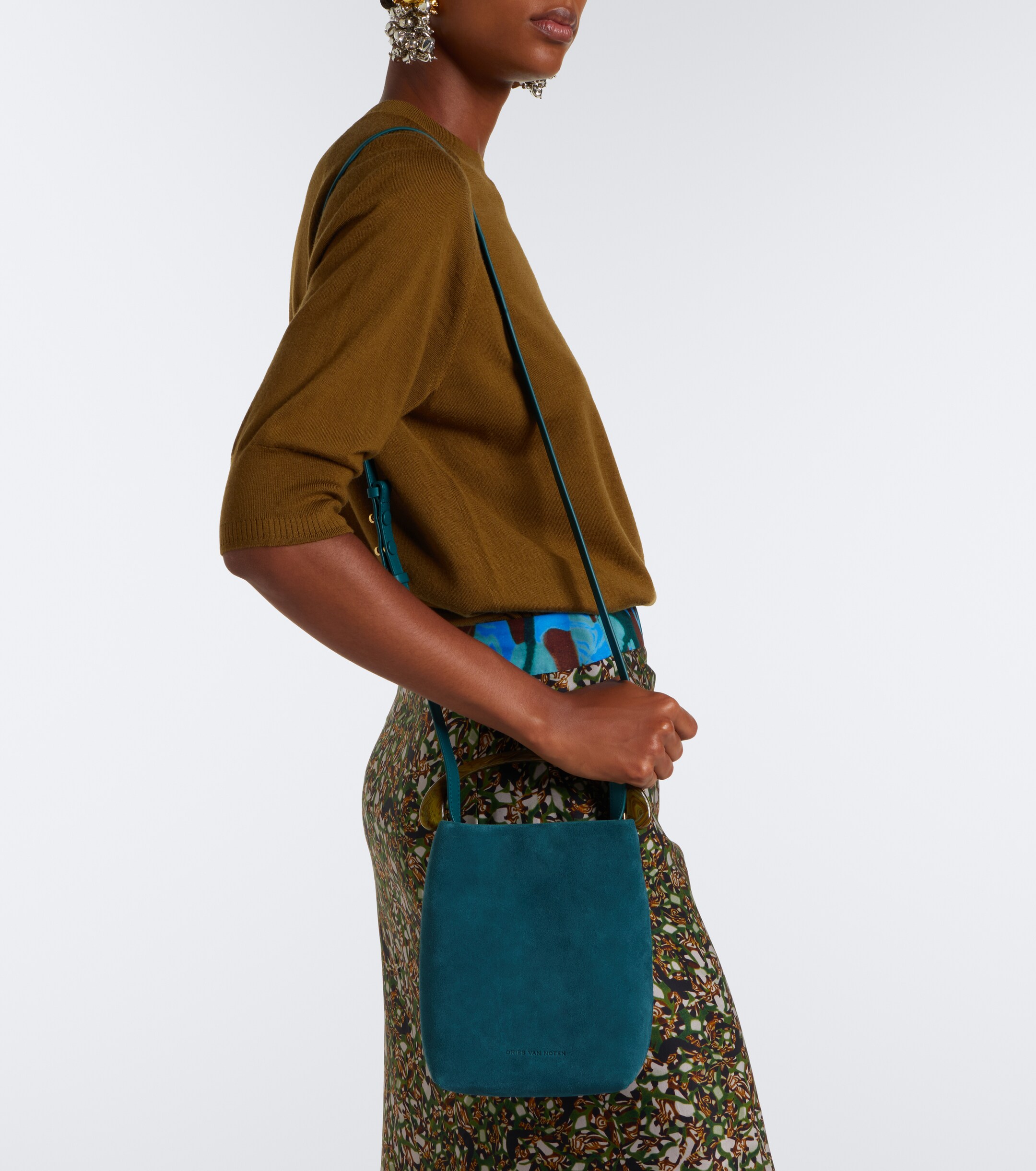 Dries Van Noten Crisp Mini suede top-handle bag