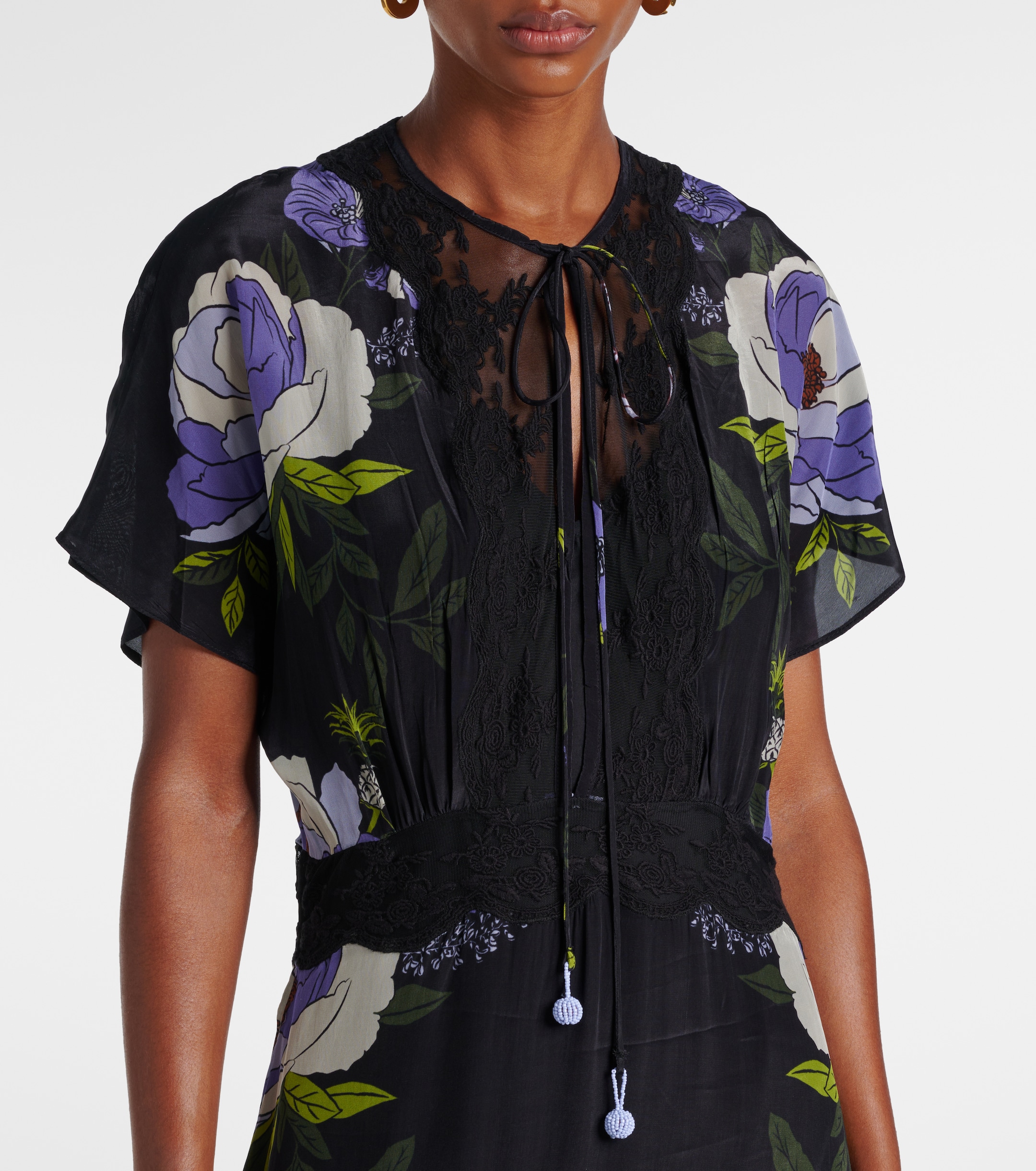 chinese dress ladies Black Soft Garden Lace Maxi Dress – FARM Rio main image 0