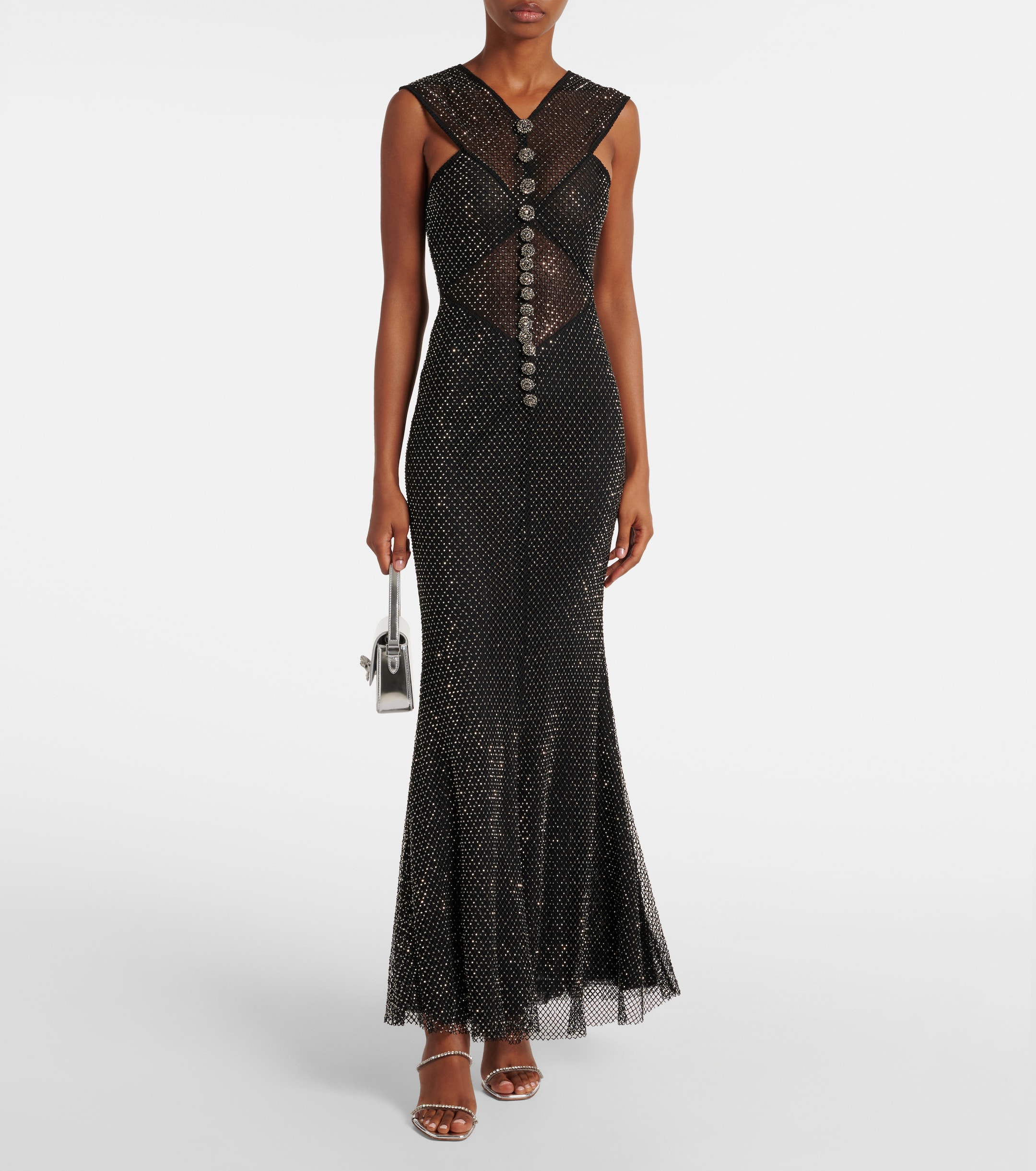 self-portrait Embellished fishnet maxi dress