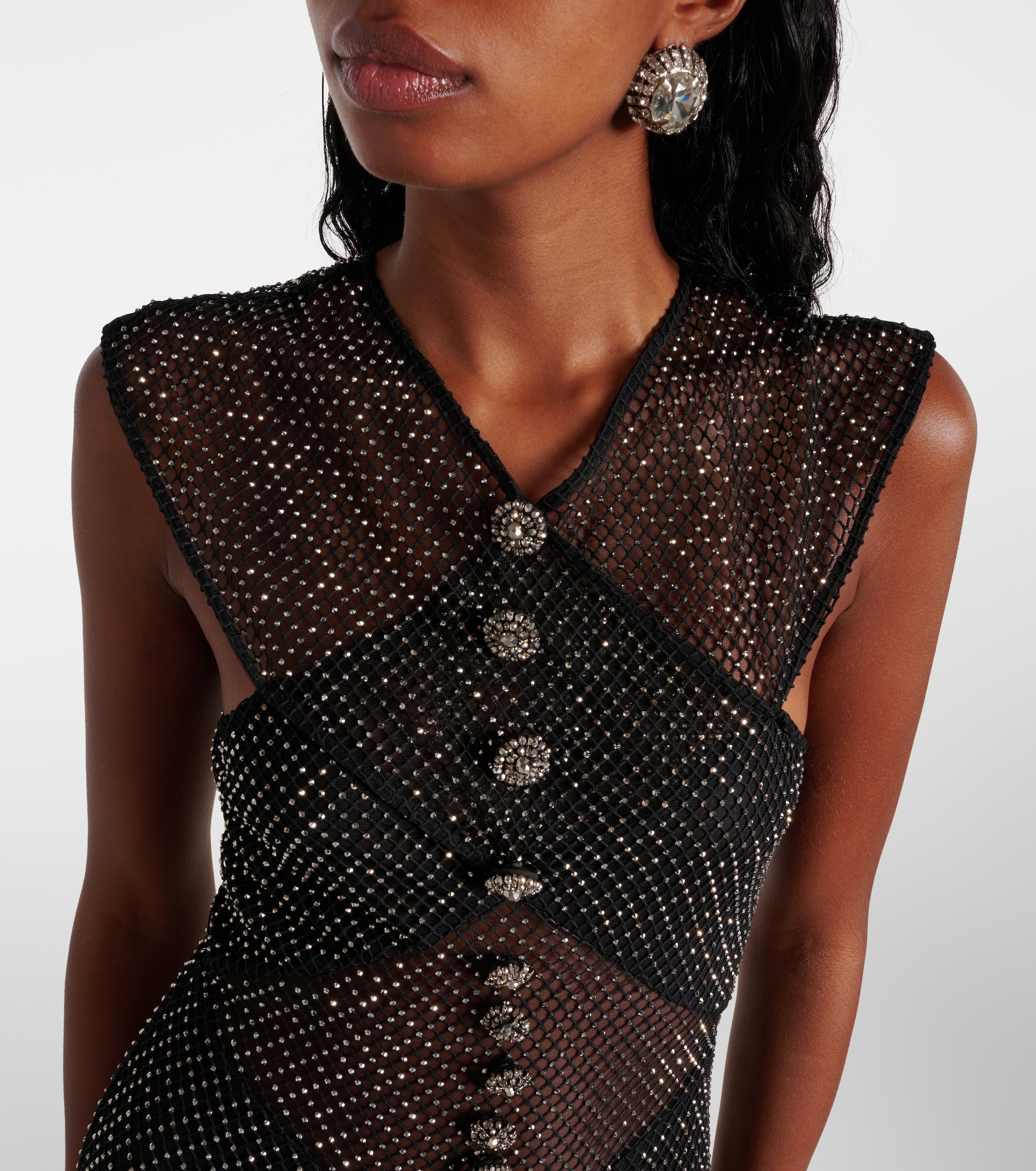 self-portrait Embellished fishnet maxi dress