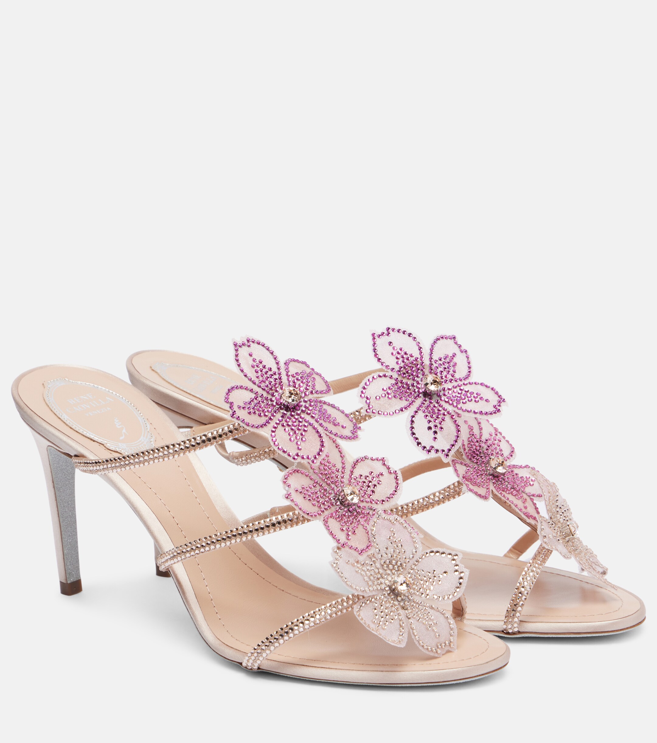 RENÉ CAOVILLA Peach Flower 80 leather sandals