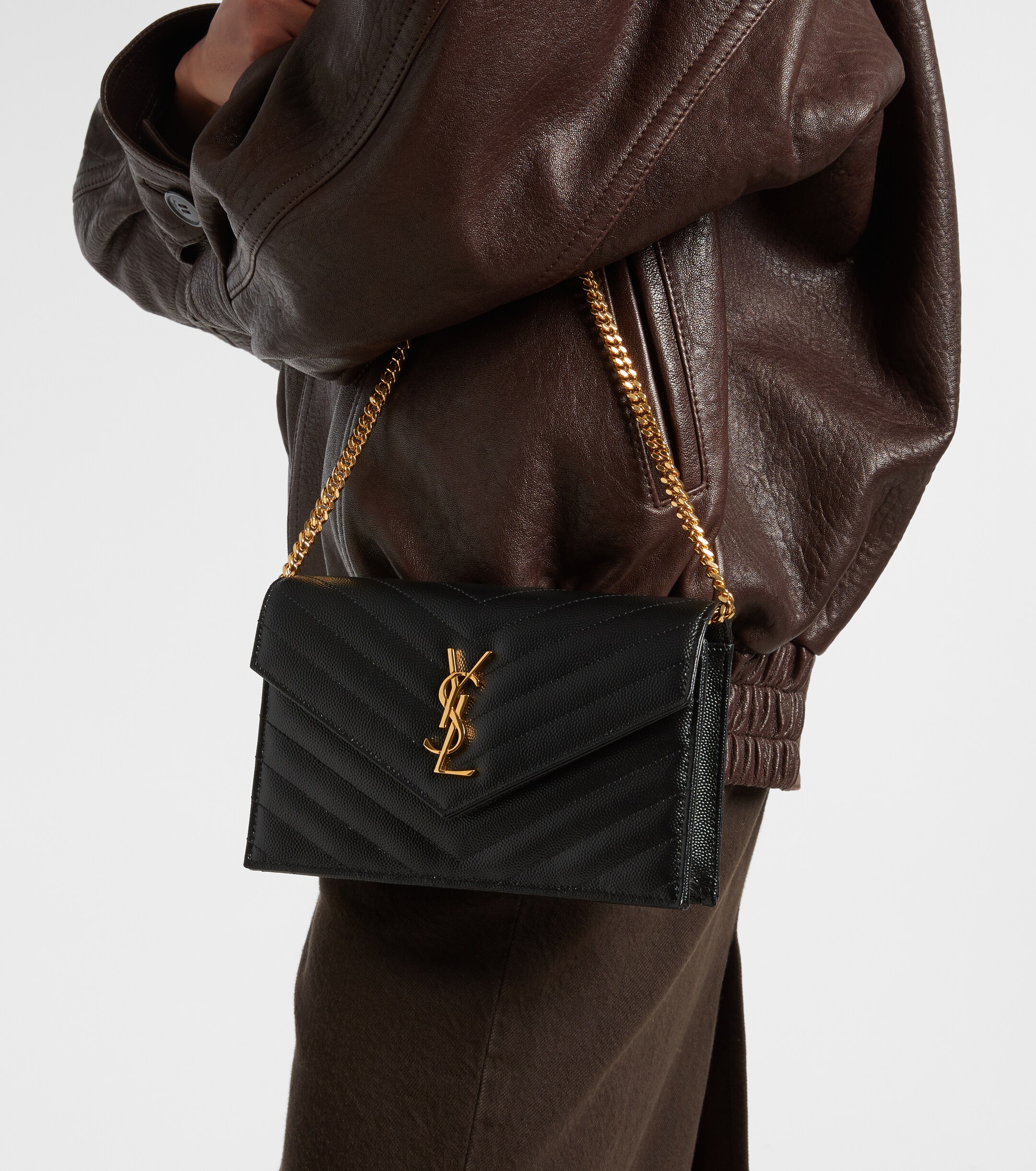 Saint Laurent Cassandre Envelope Small leather wallet on chain