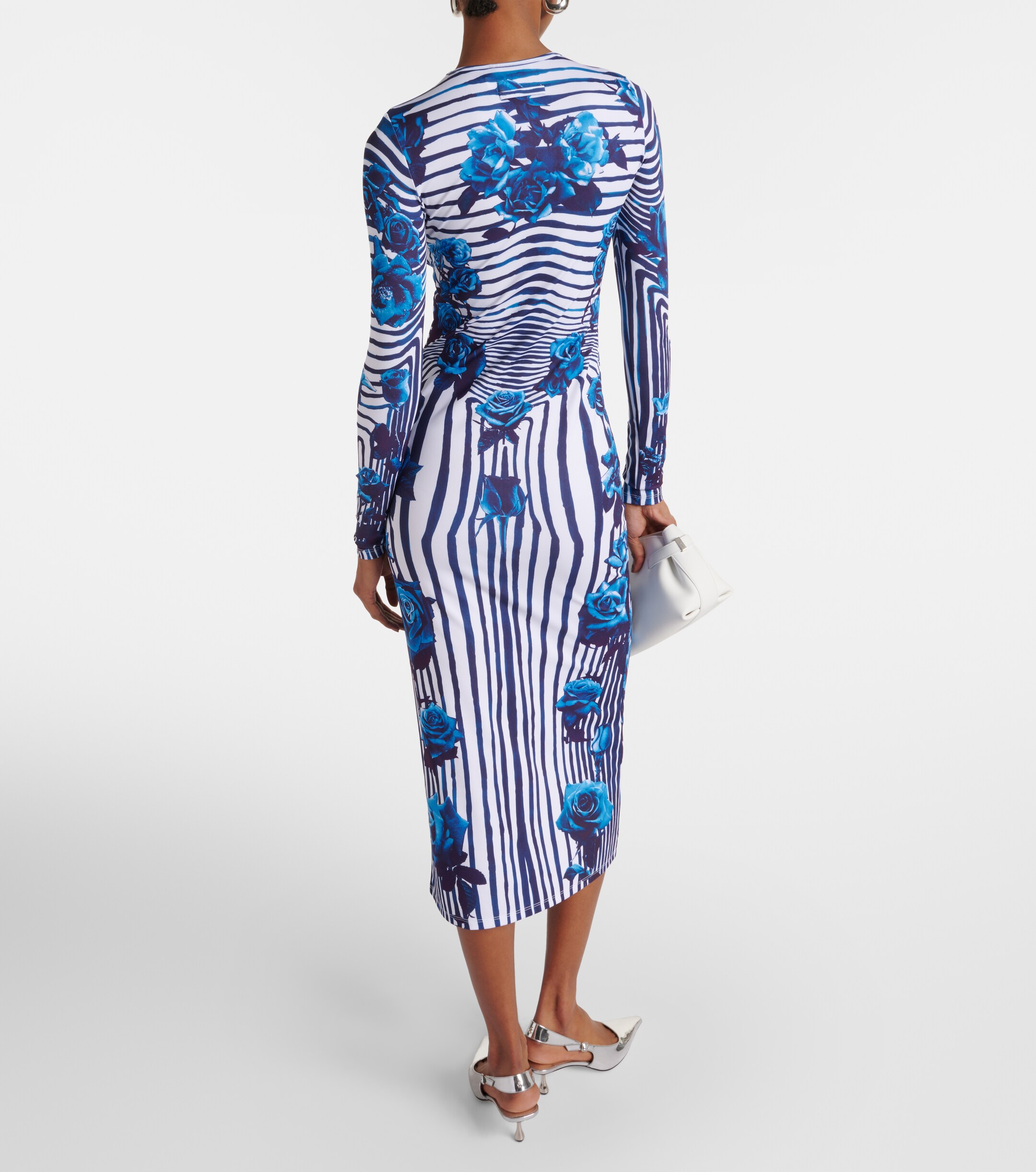 Jean Paul Gaultier Striped floral jersey midi dress