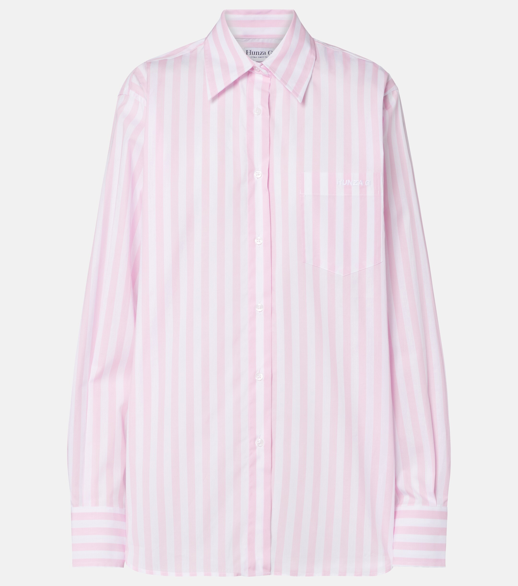 Hunza G Embroidered striped oversized cotton poplin shirt