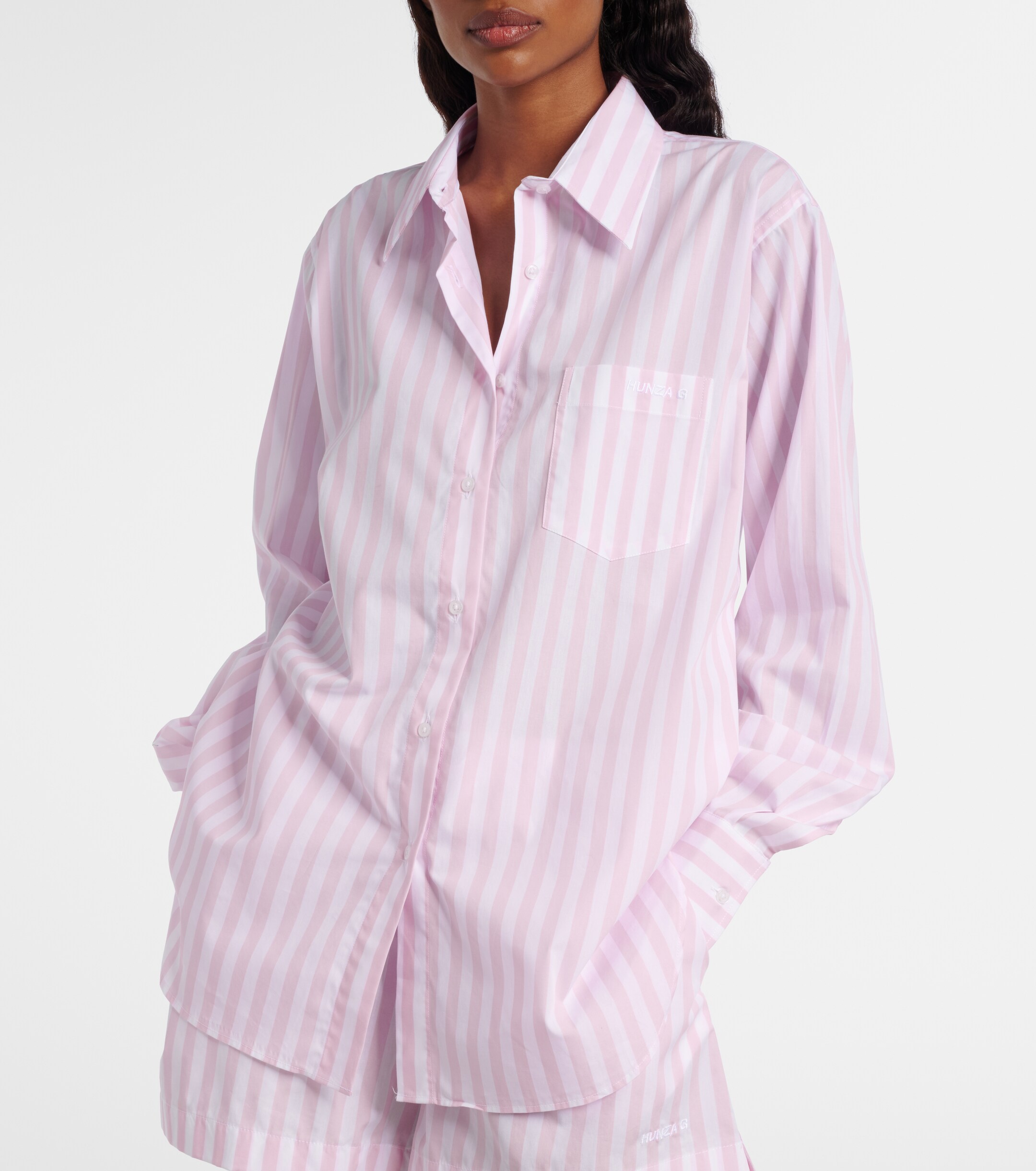 Hunza G Embroidered striped oversized cotton poplin shirt